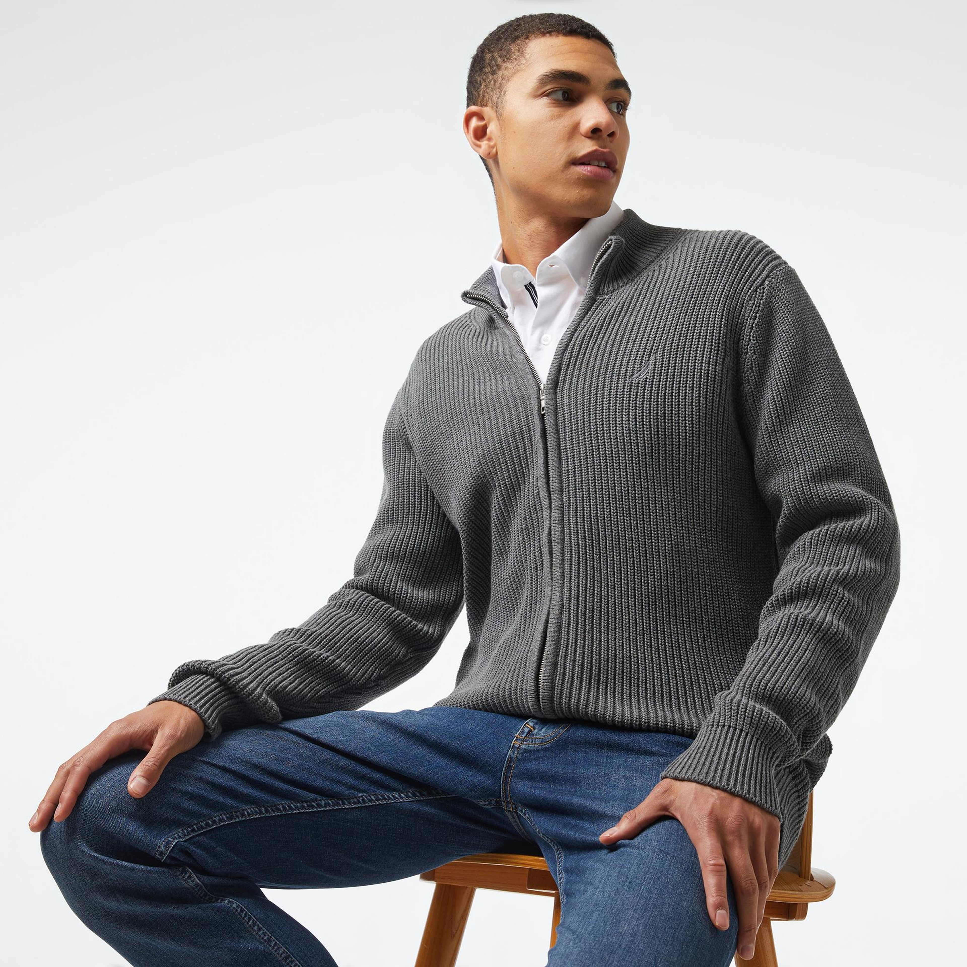 Nautica Erkek Gri Regular Fit Triko Hırka