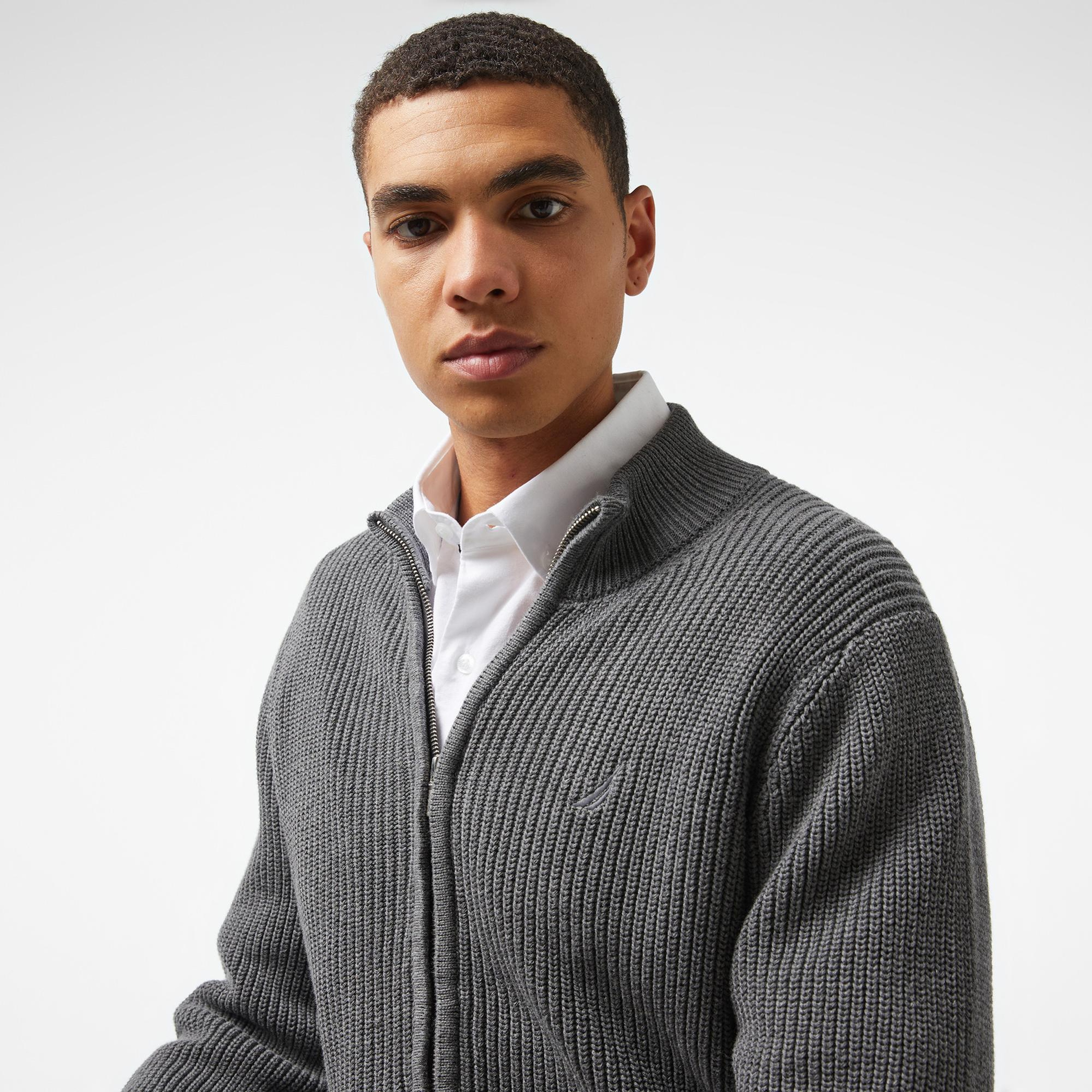 Nautica Erkek Gri Regular Fit Triko Hırka