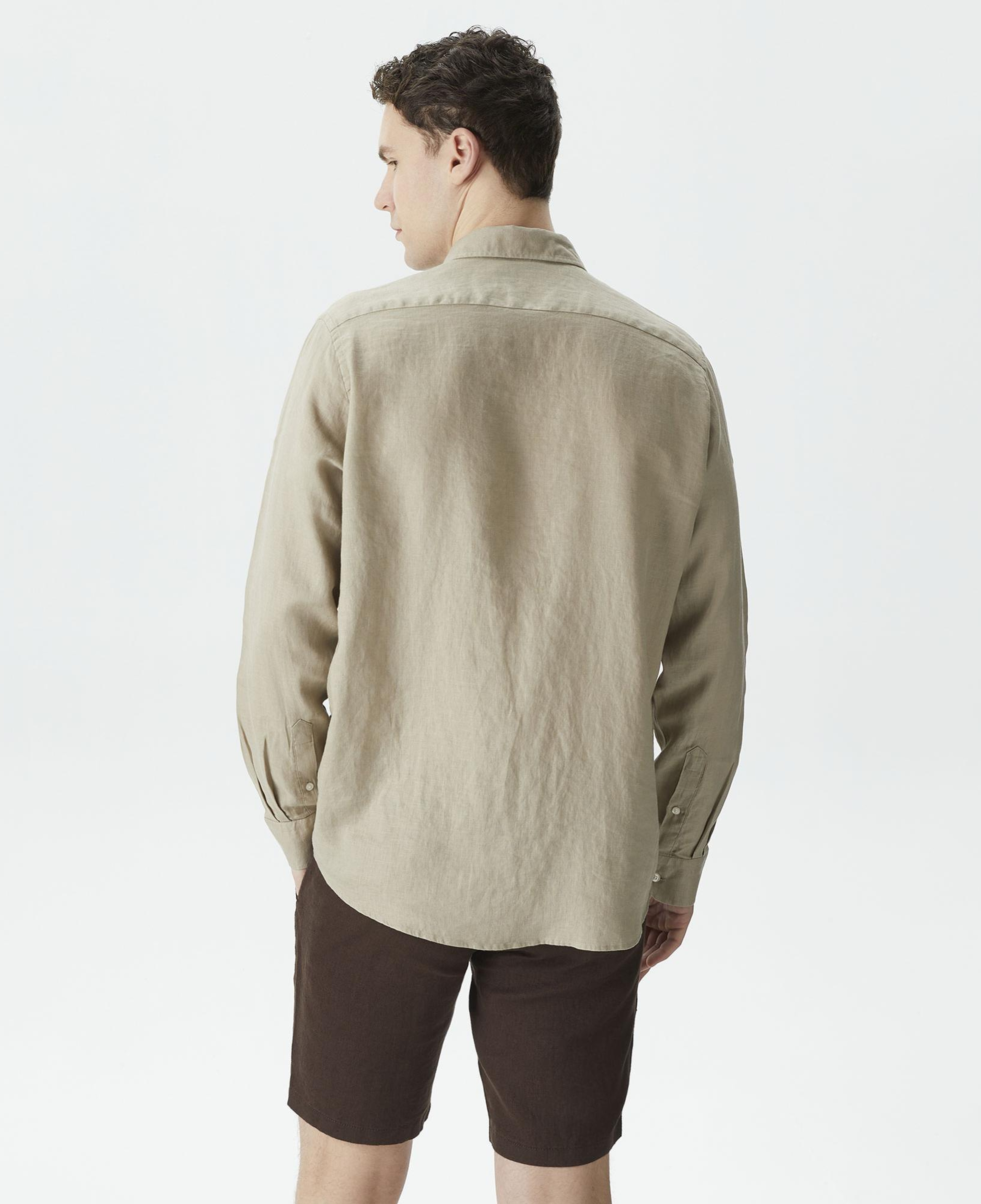 Nautica Erkek Bej Classic Fit Uzun Kollu Keten Gömlek