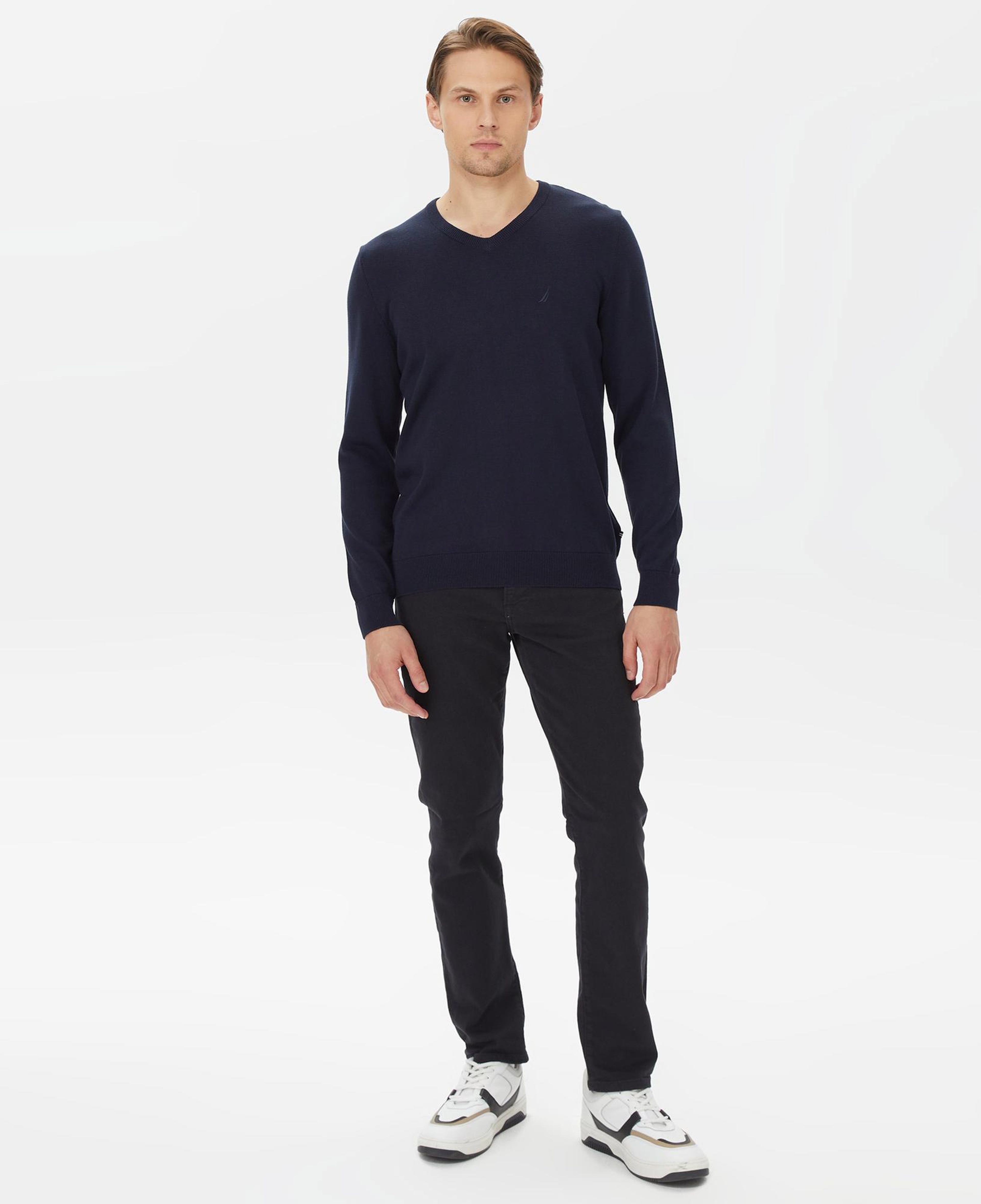 Nautica Erkek Lacivert Standart Fit V Yaka Kazak