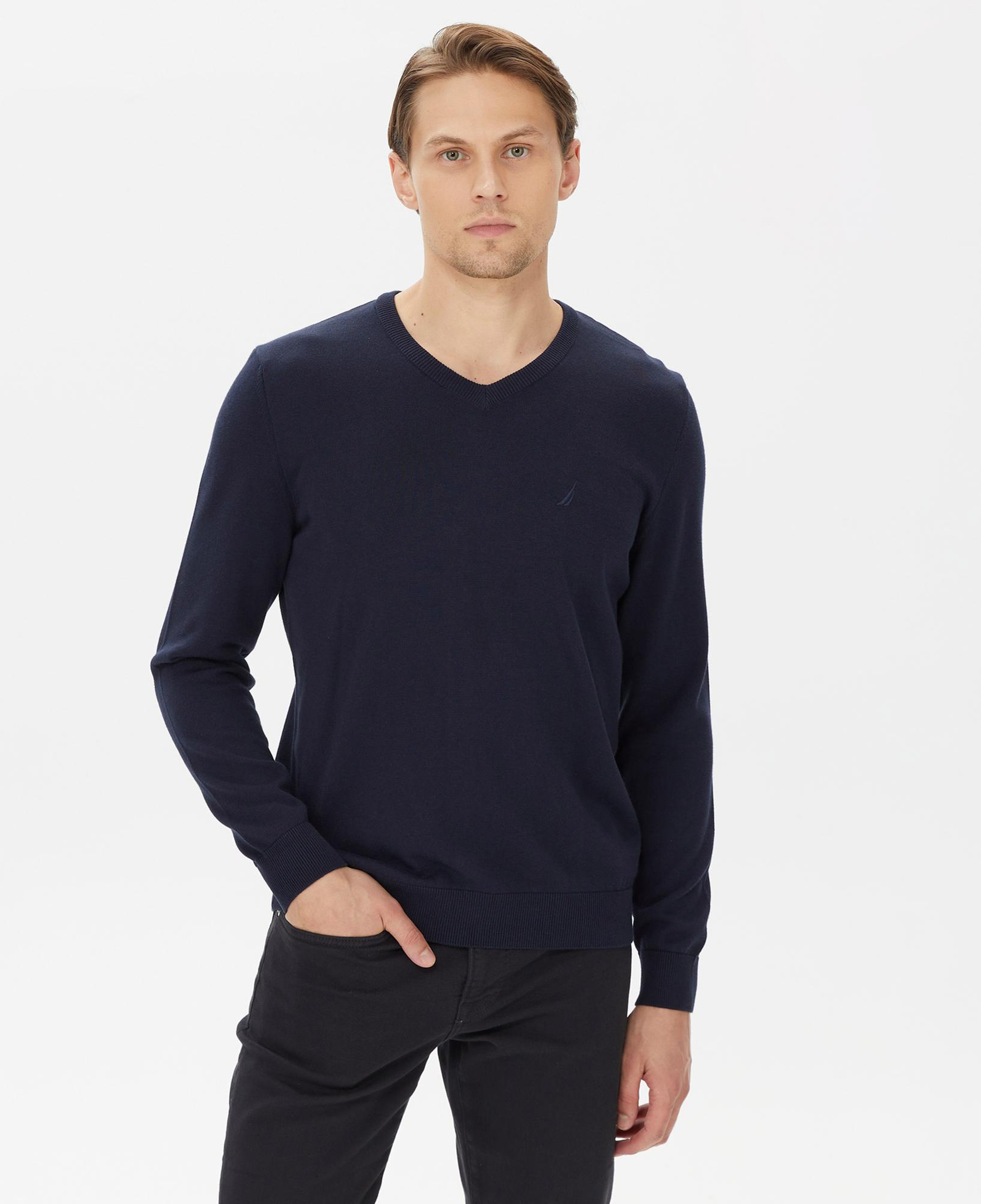 Nautica Erkek Lacivert Standart Fit V Yaka Kazak