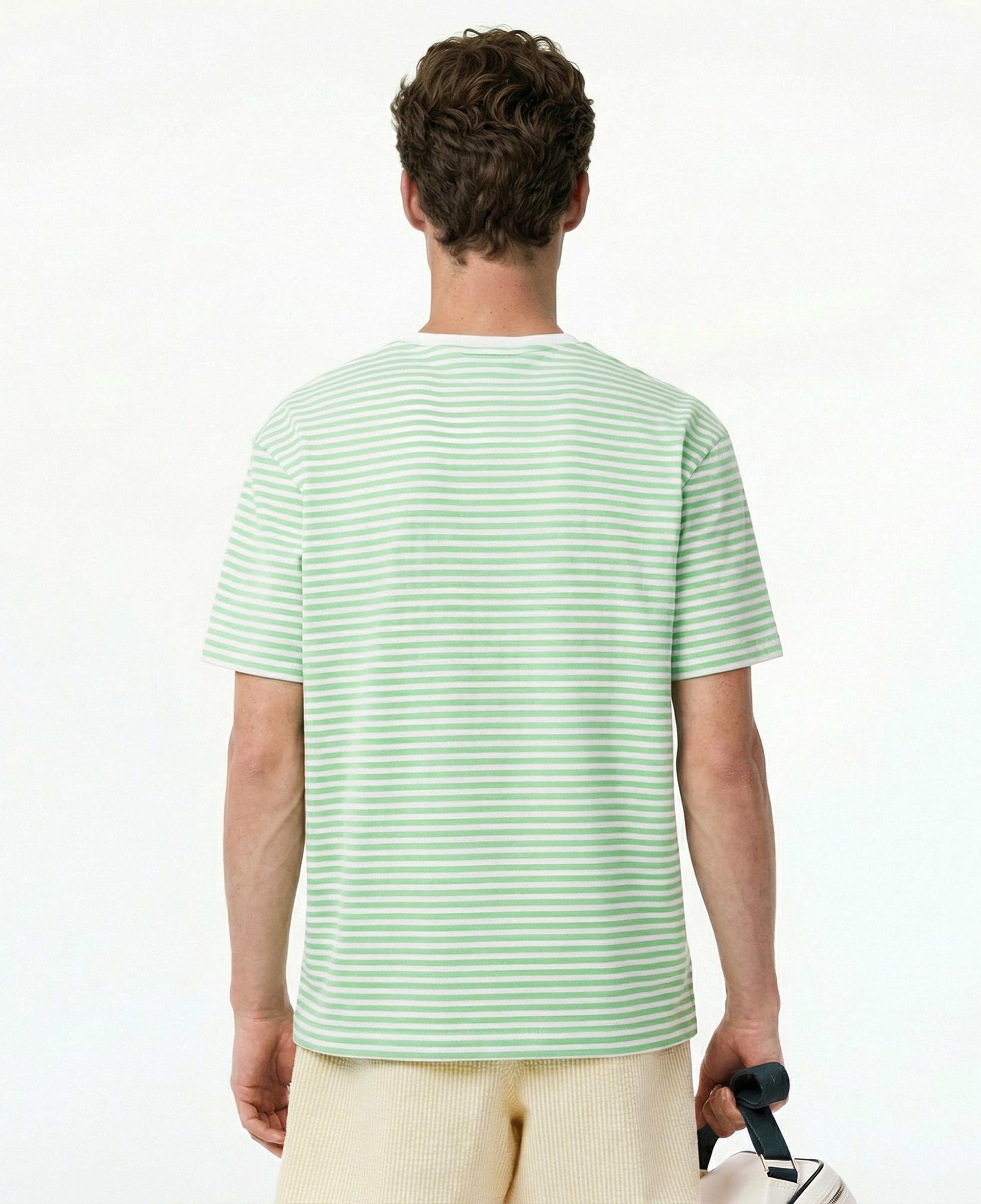 Lacoste Erkek Classic Fit Bisiklet Yaka Çizgili Açık Yeşil T-Shirt