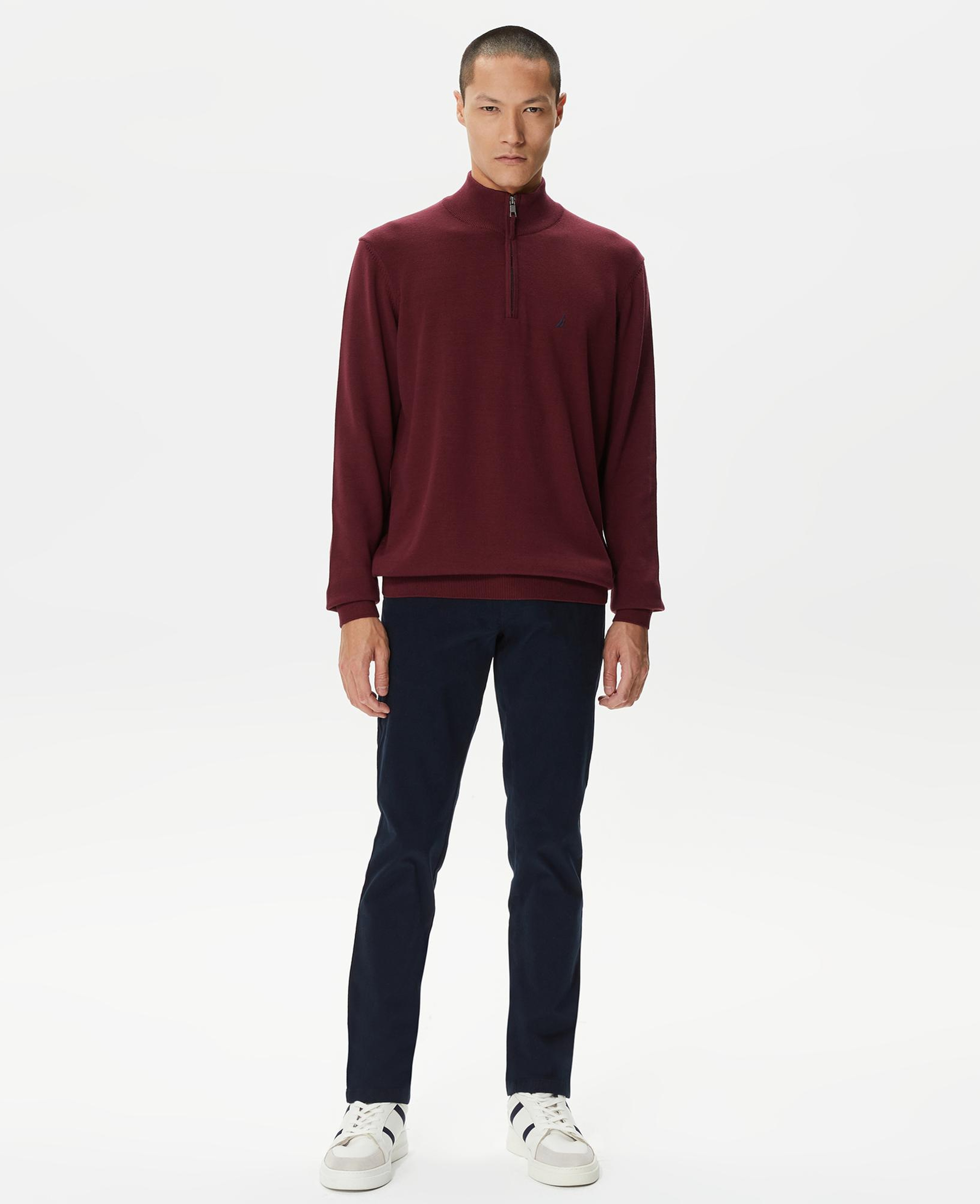 Nautica Erkek Bordo Standart Fit Dik Yakalı Kazak