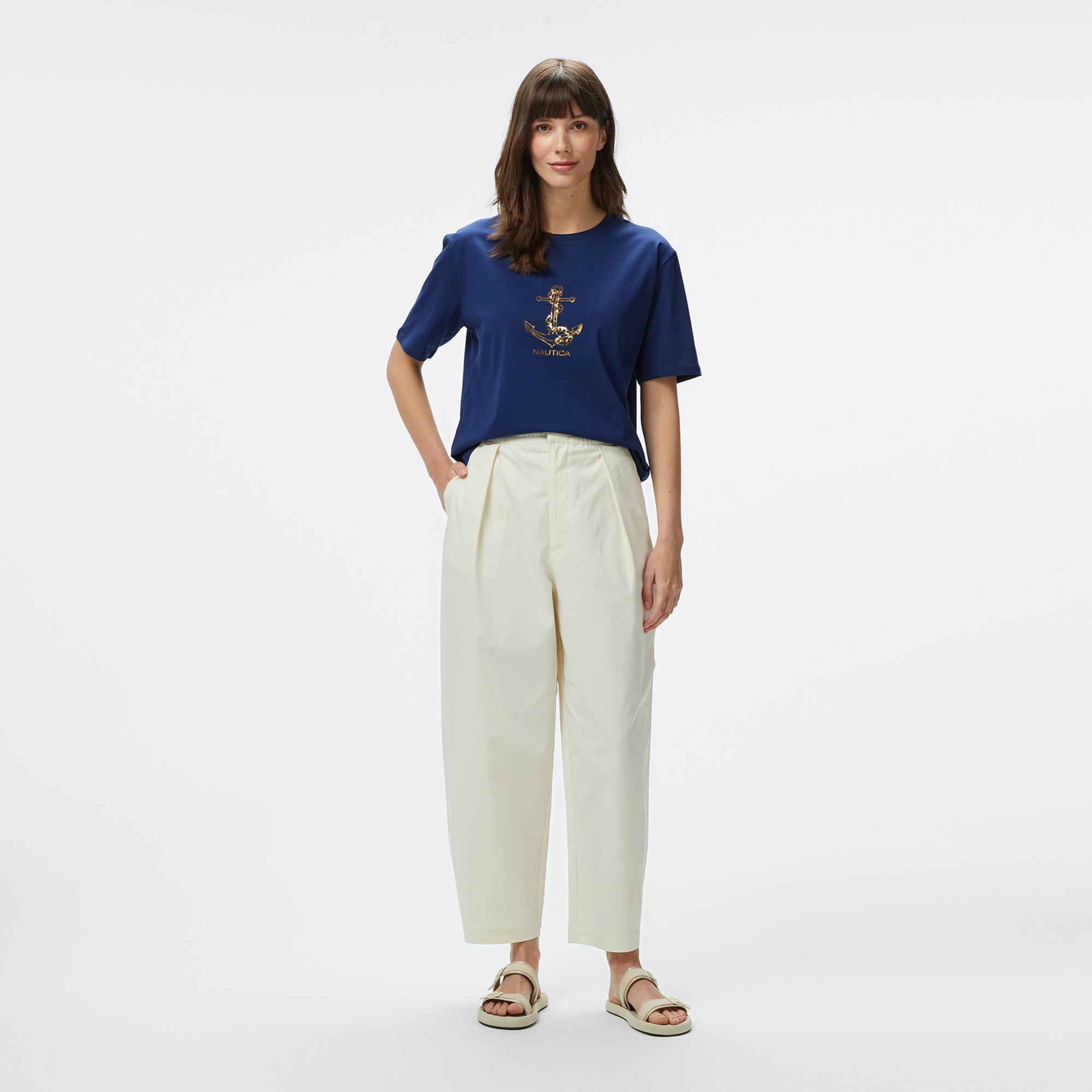 Nautica Kadın Lacivert Regular Fit Nakışlı T-Shirt