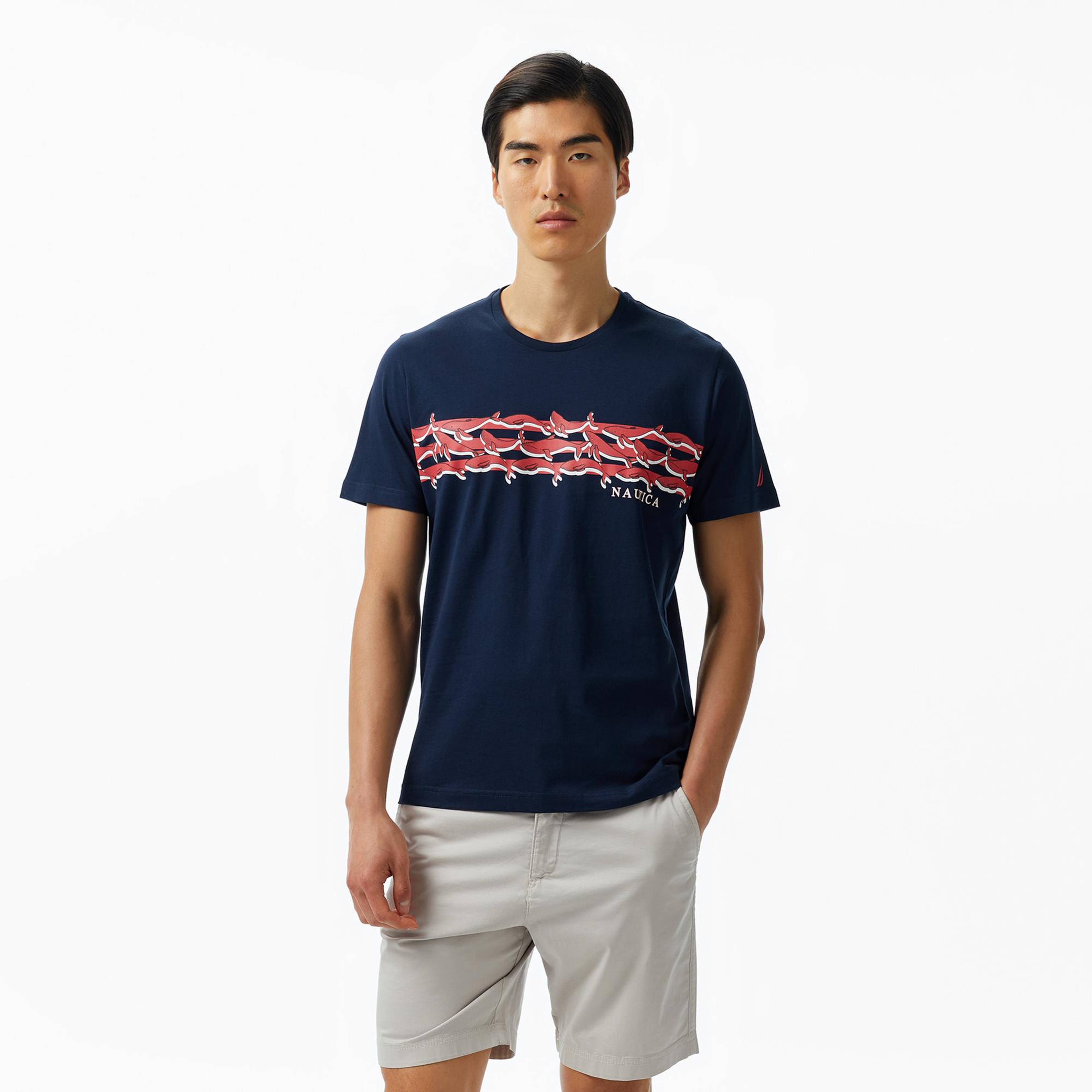 Nautica Erkek Lacivert Regular Fit Baskılı T-Shirt