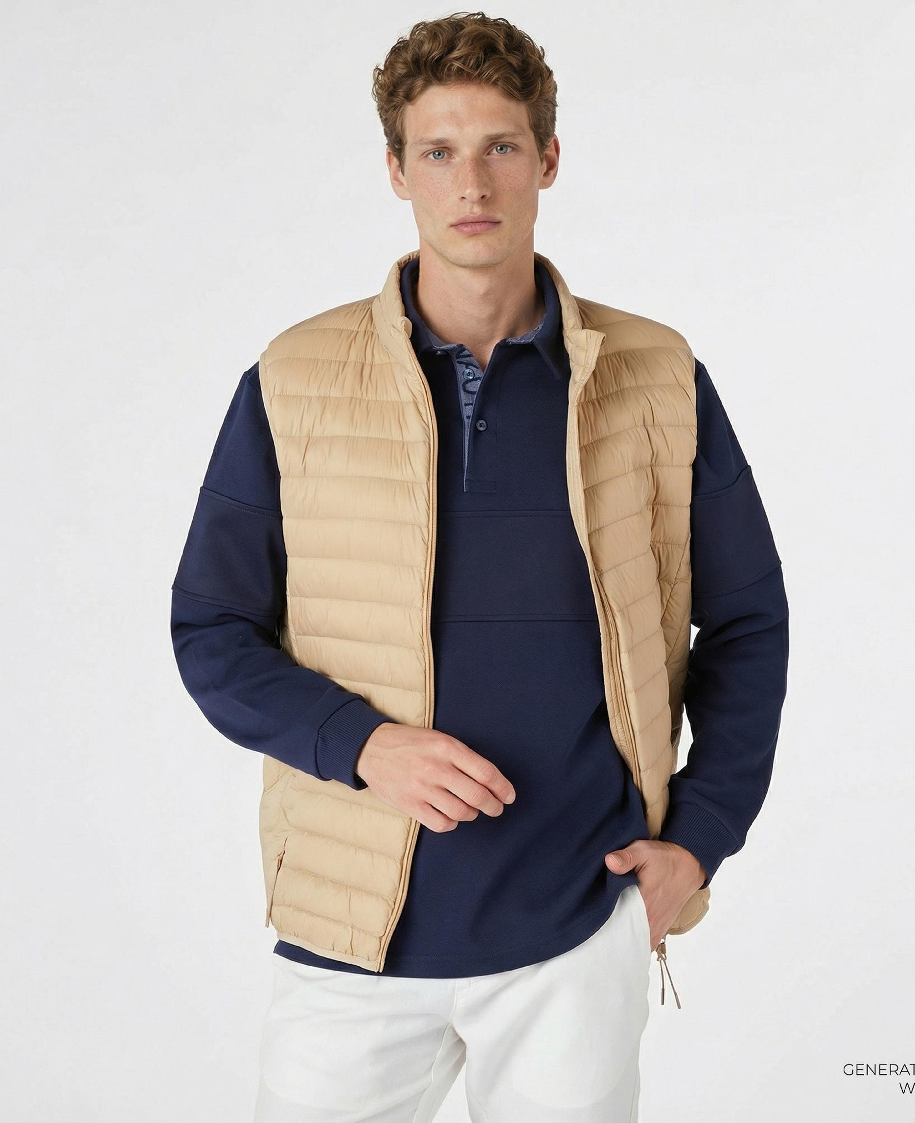 Nautica Erkek Bej Standart Fit Yelek