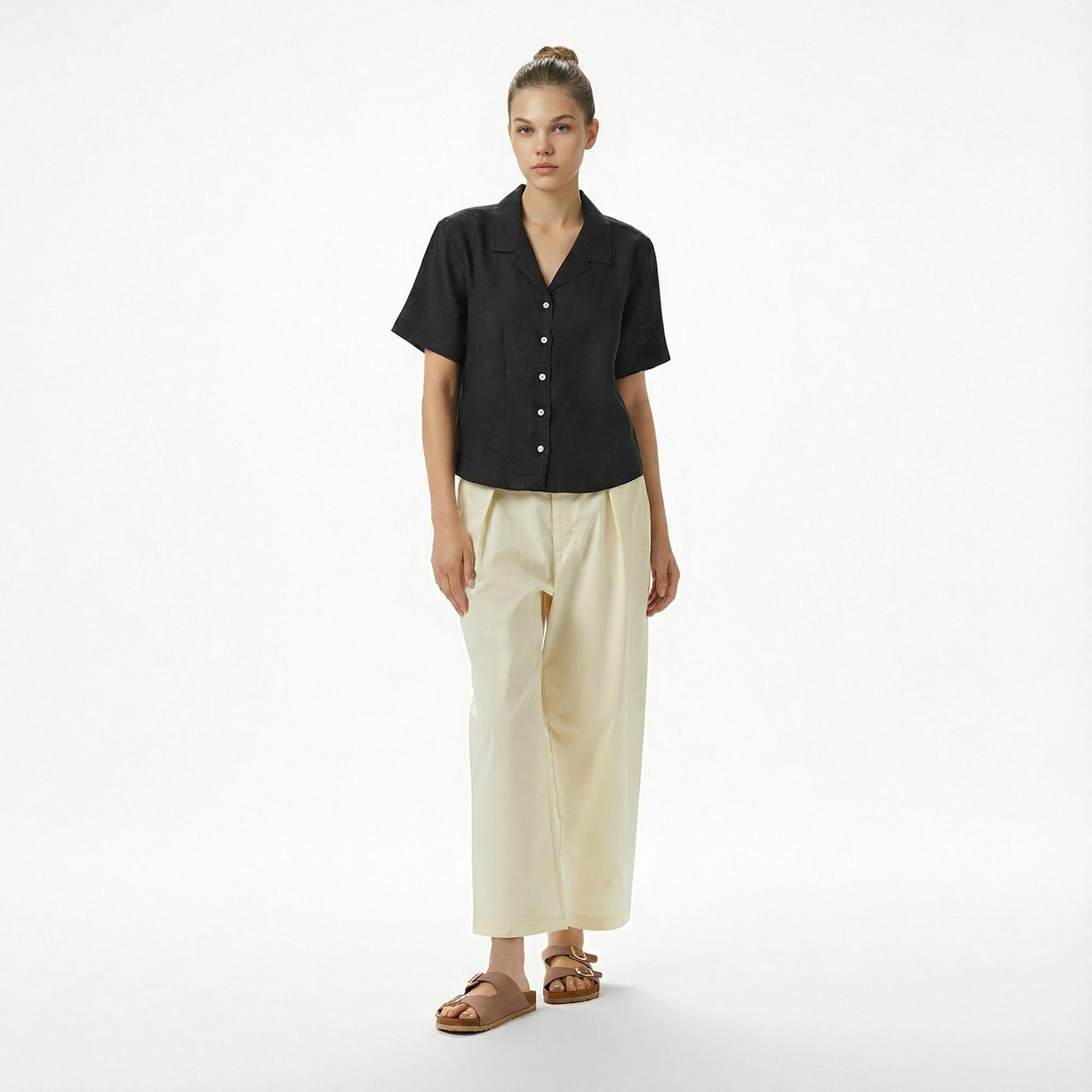 Nautica Kadın Siyah Regular Fit Keten Gömlek