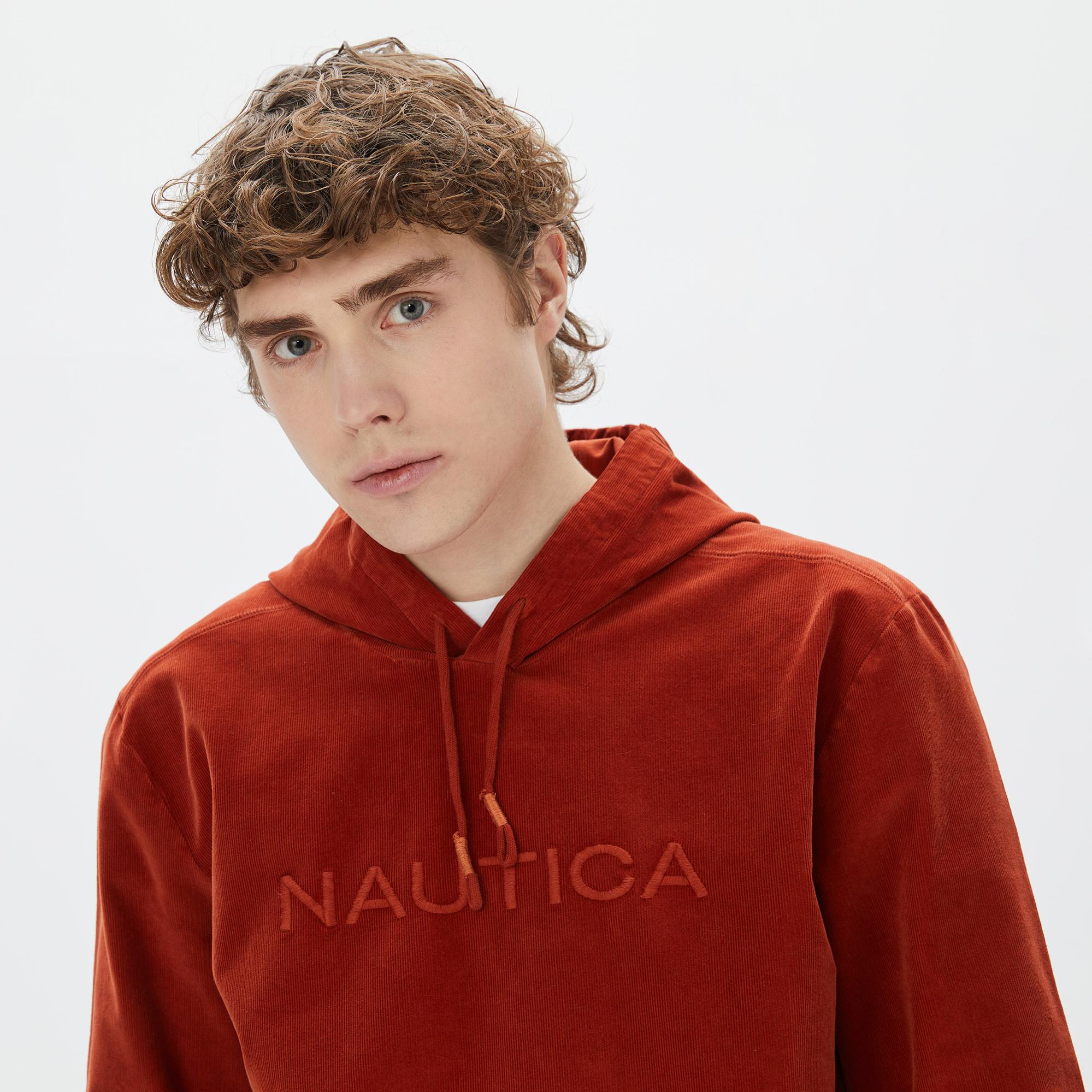 Nautica Erkek Turuncu Standart Fit Kapüşonlu Sweatshirt