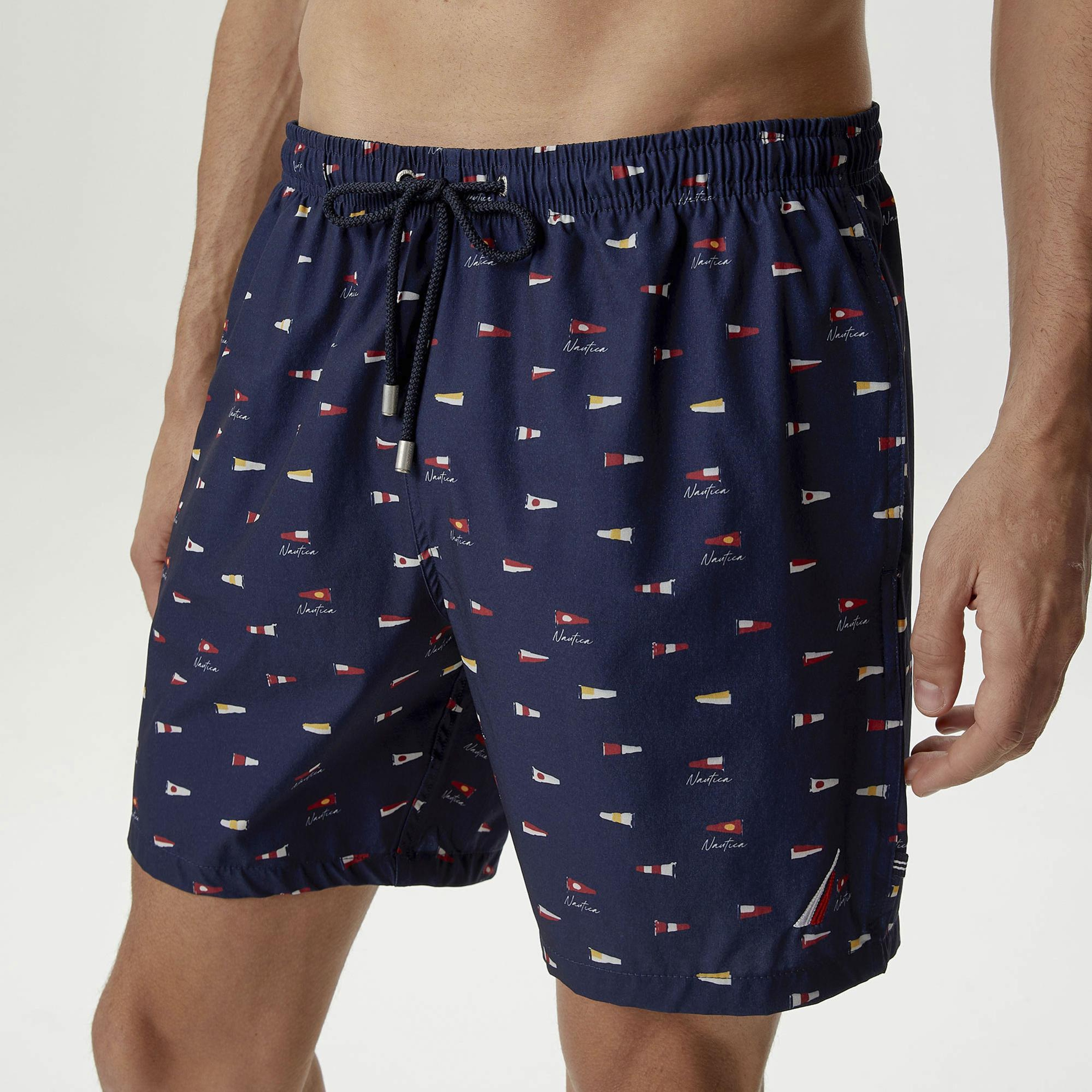Nautica Erkek Lacivert Baskılı Deniz Şortu