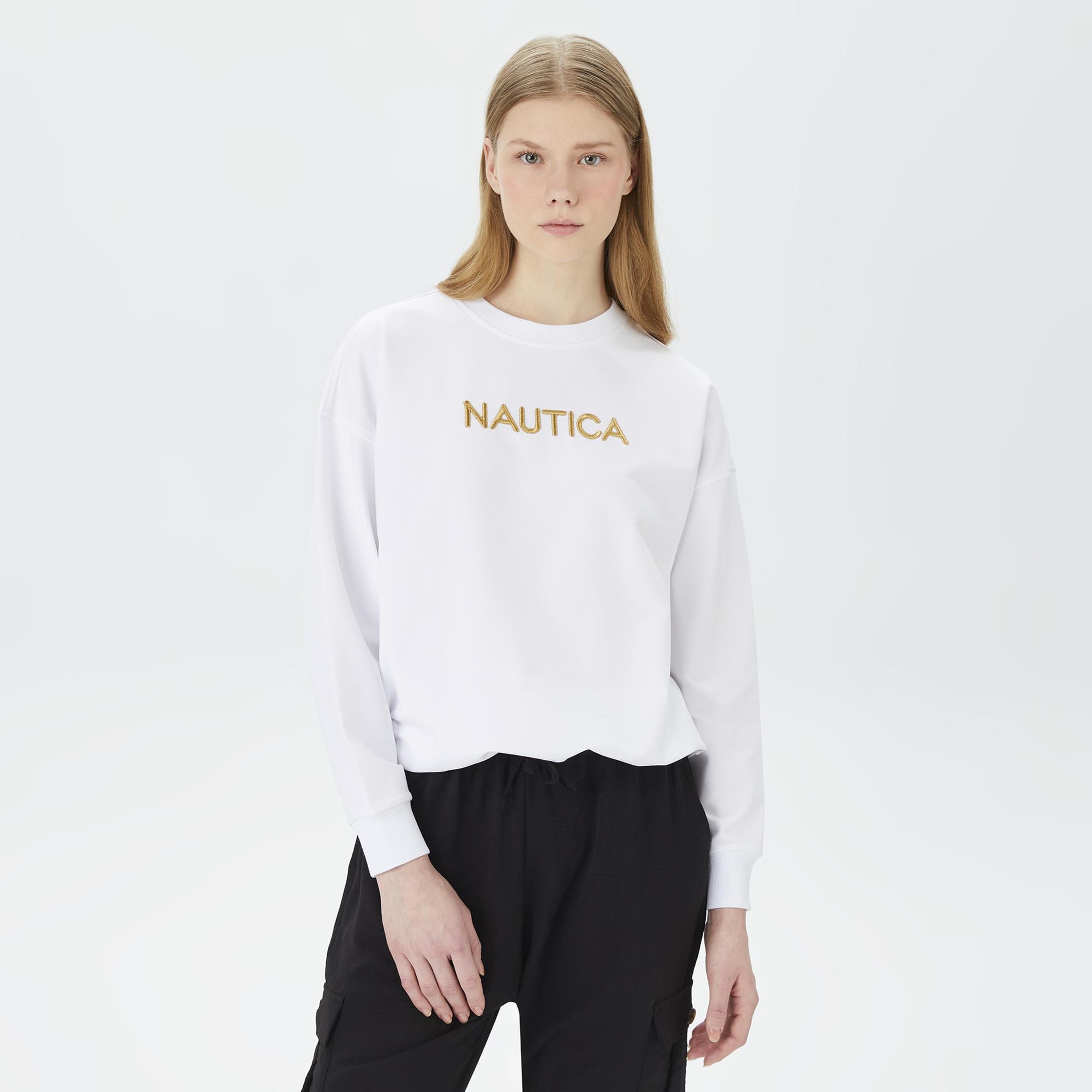 Nautica Kadın Beyaz Relaxed Fit Sweatshirt