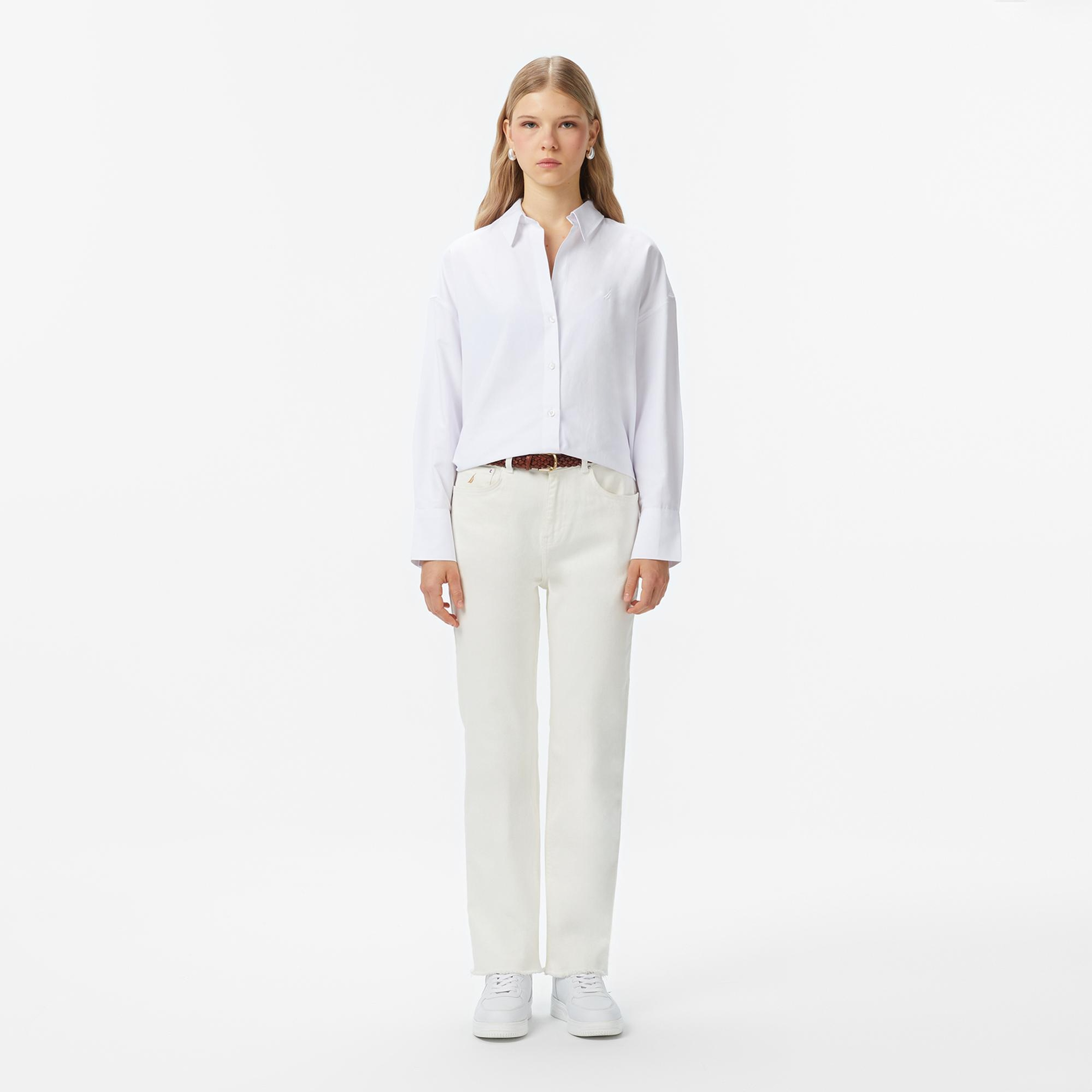 Nautica Kadın Beyaz Oversize Gömlek