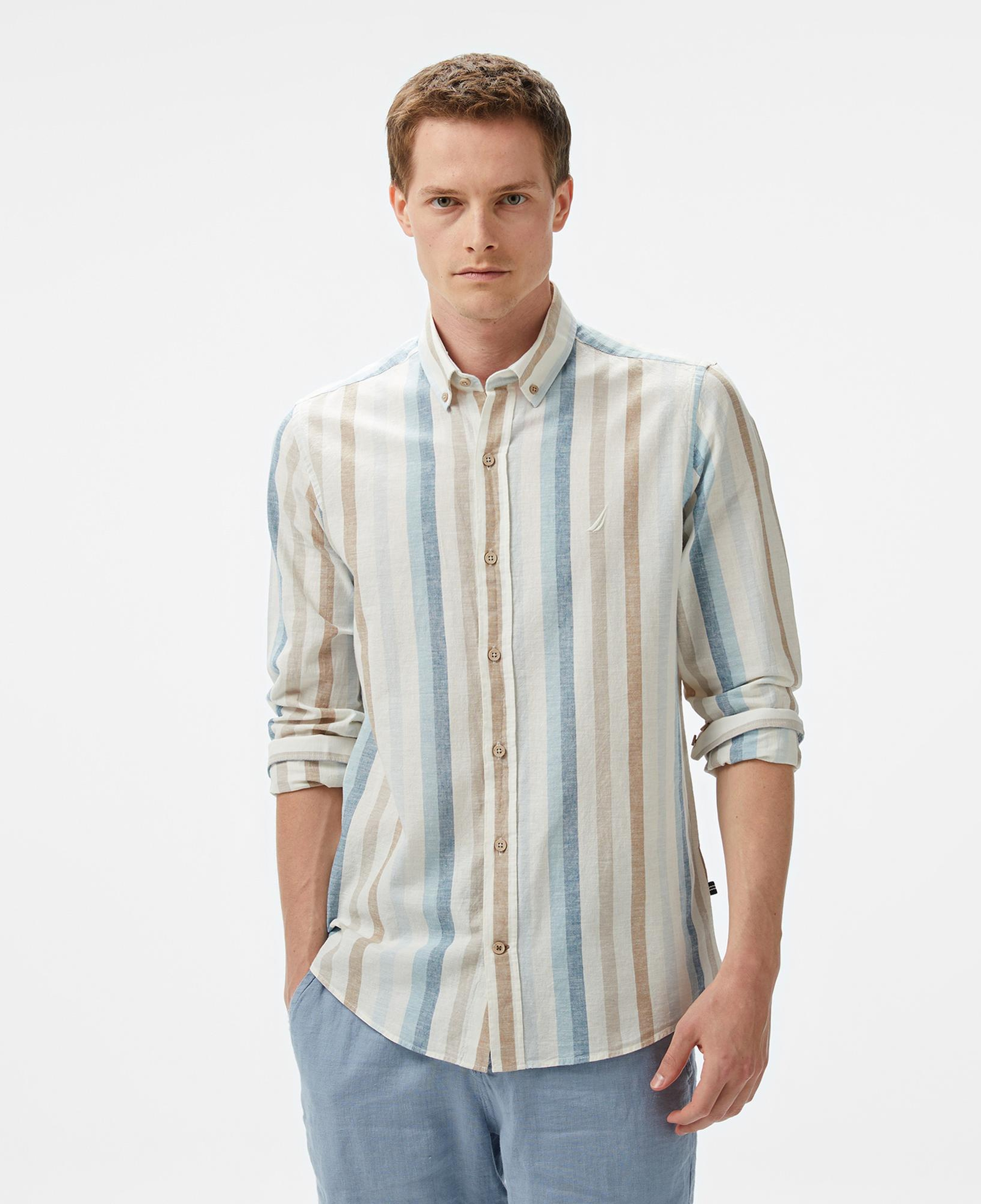 Nautica Erkek Mavi Classic Fit Çizgili Gömlek