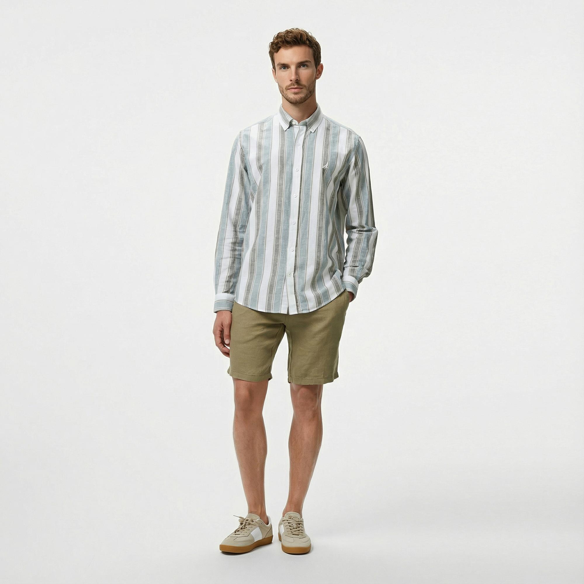 Nautica Erkek Yeşil Classic Fit Çizgili Gömlek