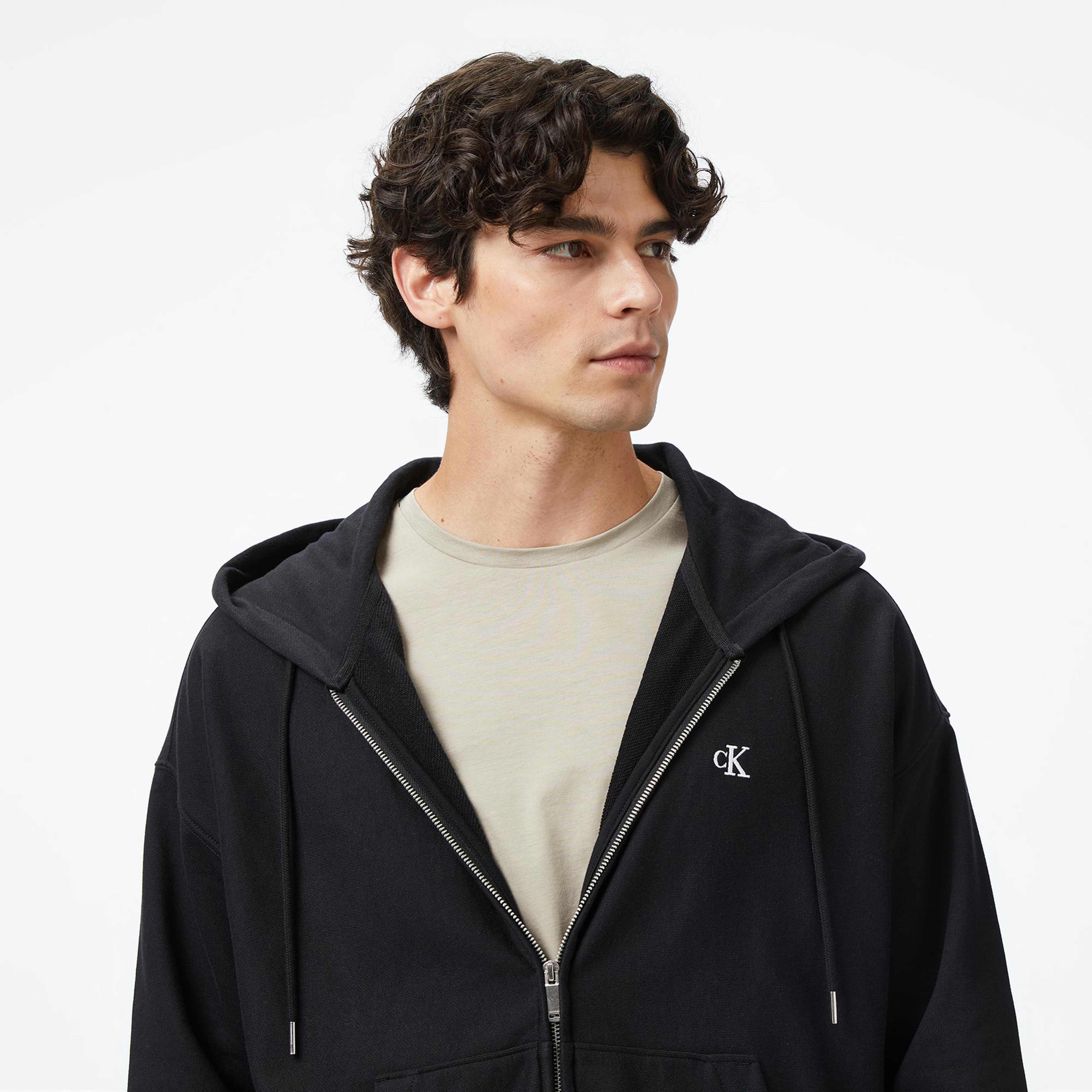 Calvin Klein Premium Terry Monogram Erkek Siyah Sweatshirt