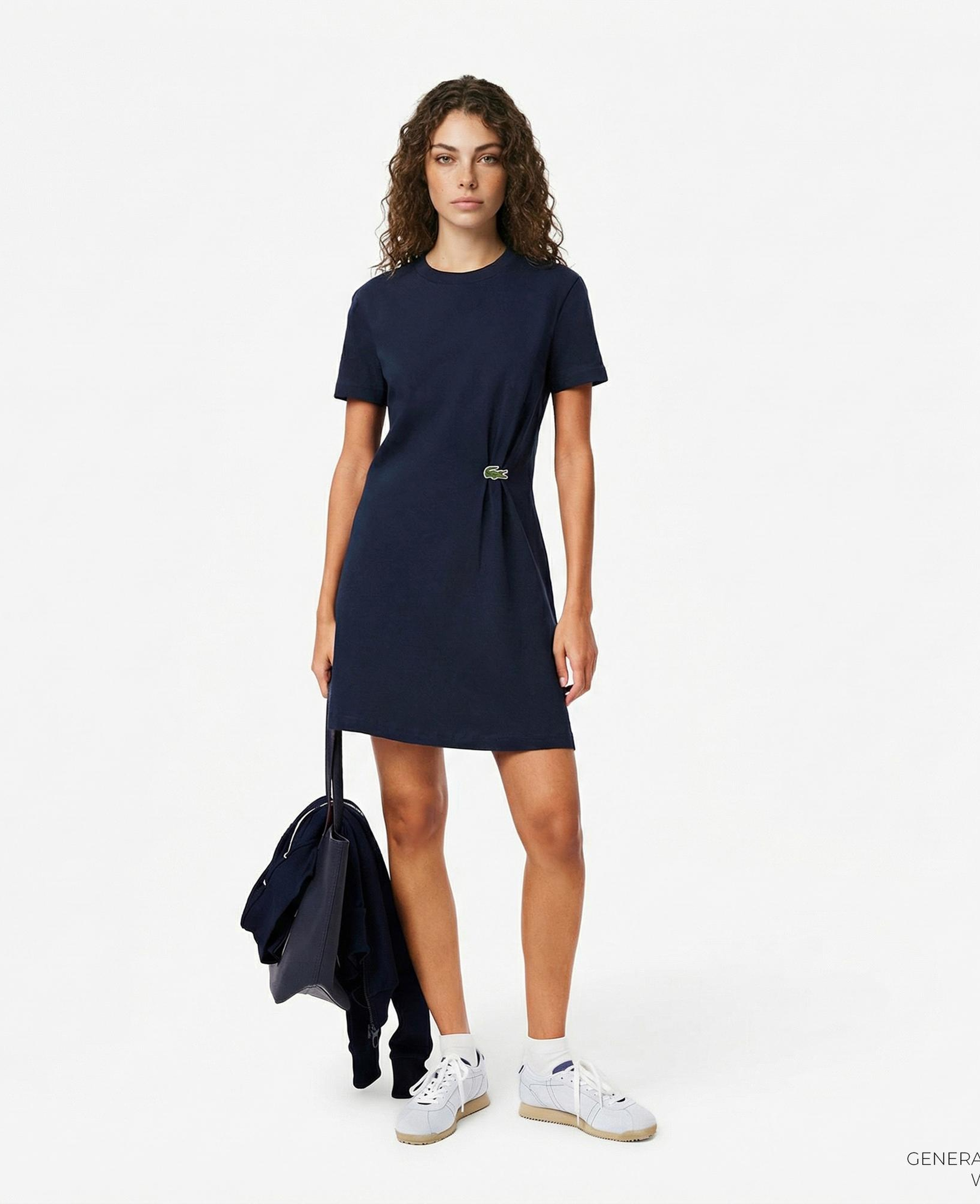 Lacoste Kadın Regular Fit Kısa Kollu Bisiklet Yaka Lacivert Elbise