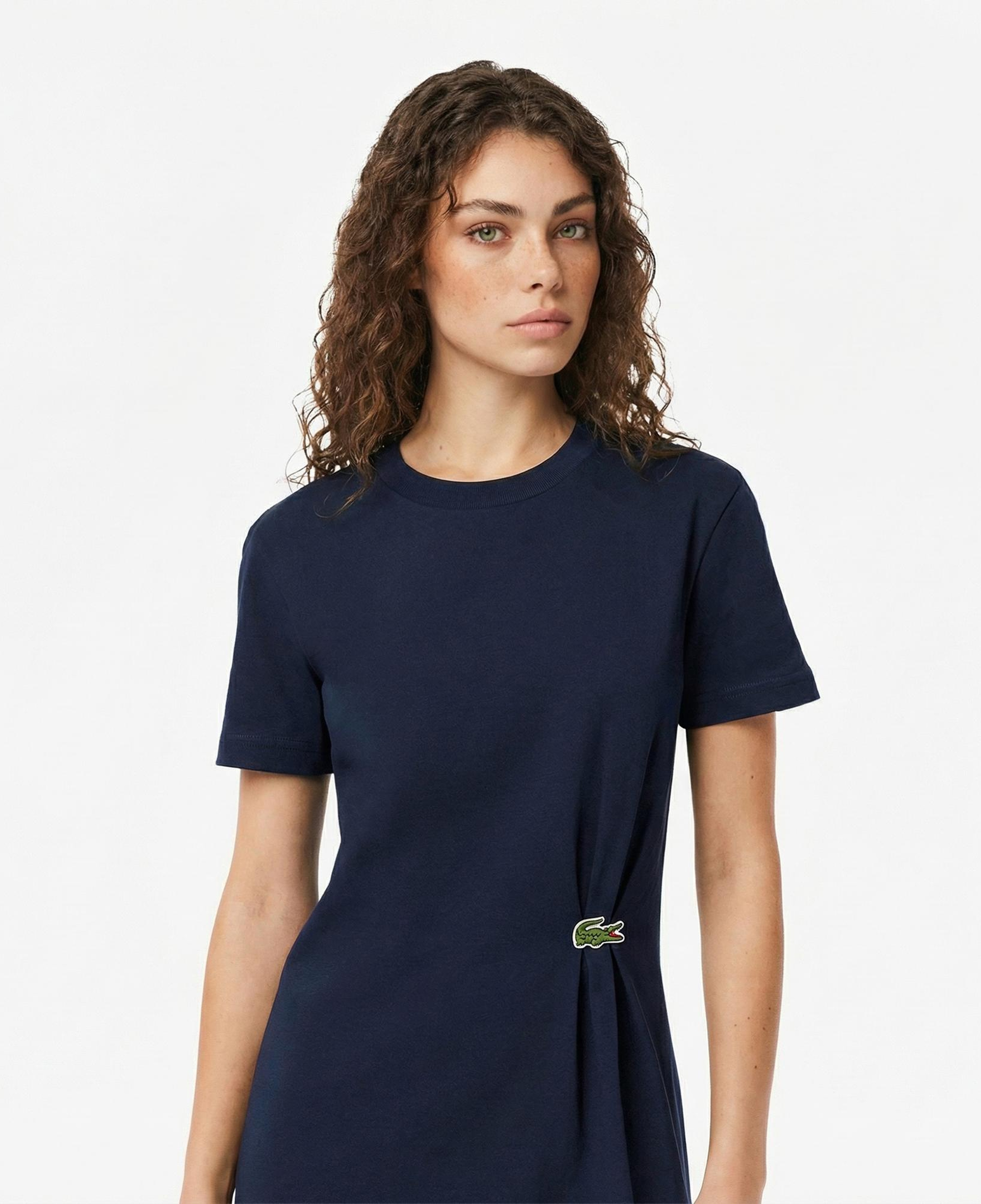 Lacoste Kadın Regular Fit Kısa Kollu Bisiklet Yaka Lacivert Elbise