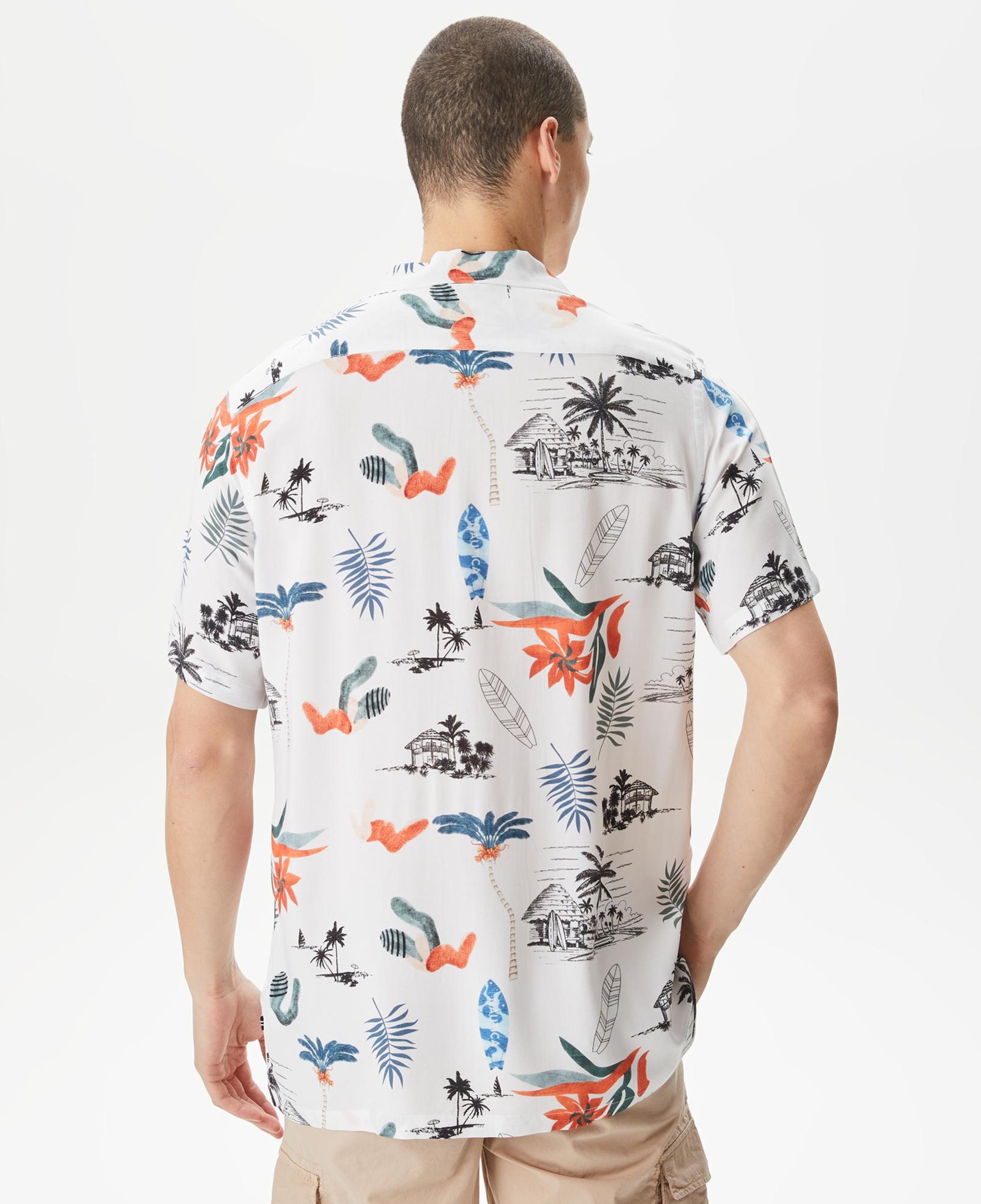 Nautica Erkek Beyaz Classic Fit Kısa Kollu Desenli Gömlek