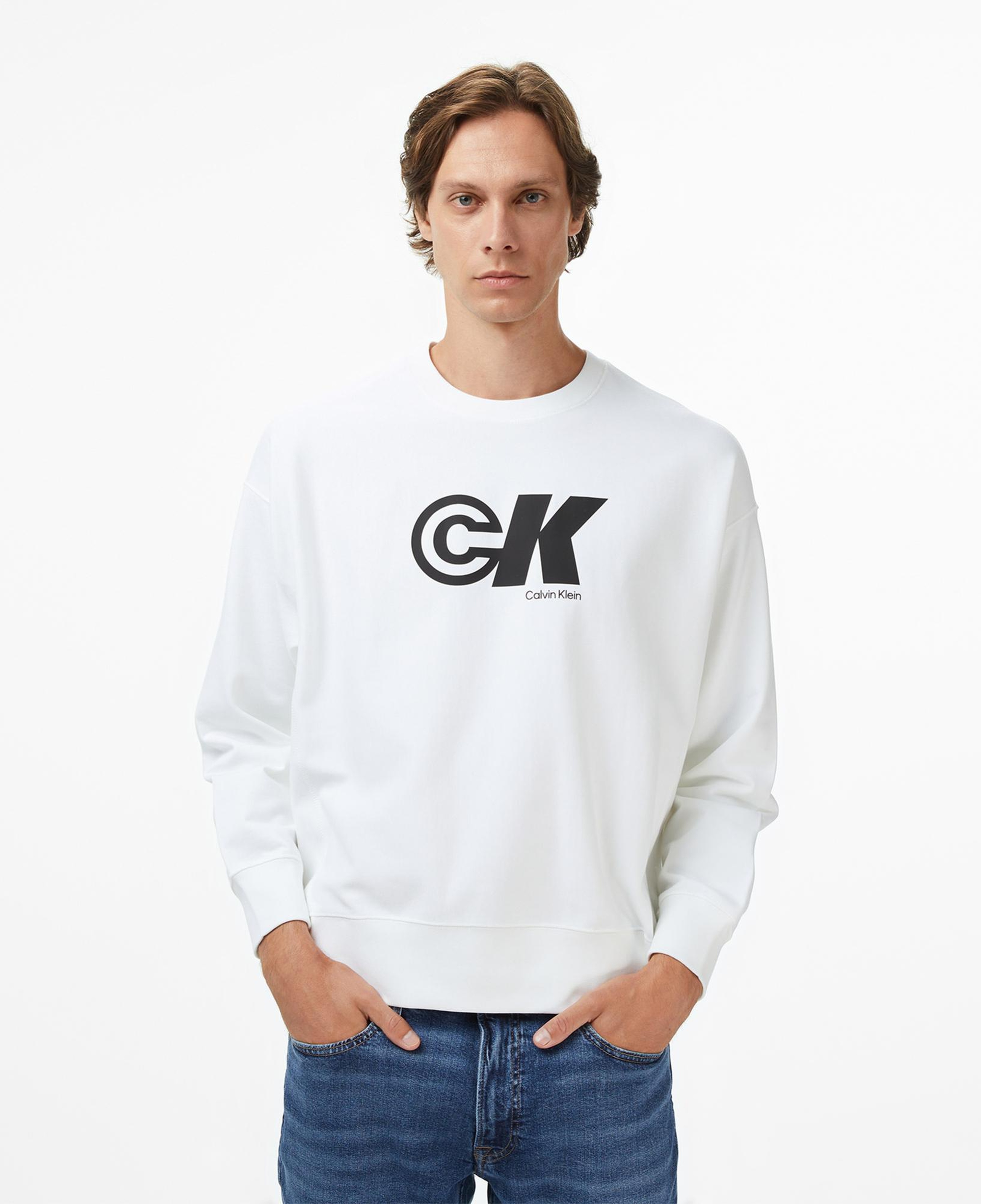 Calvin Klein Premium Terry Sport Graphic Erkek Beyaz Sweatshirt