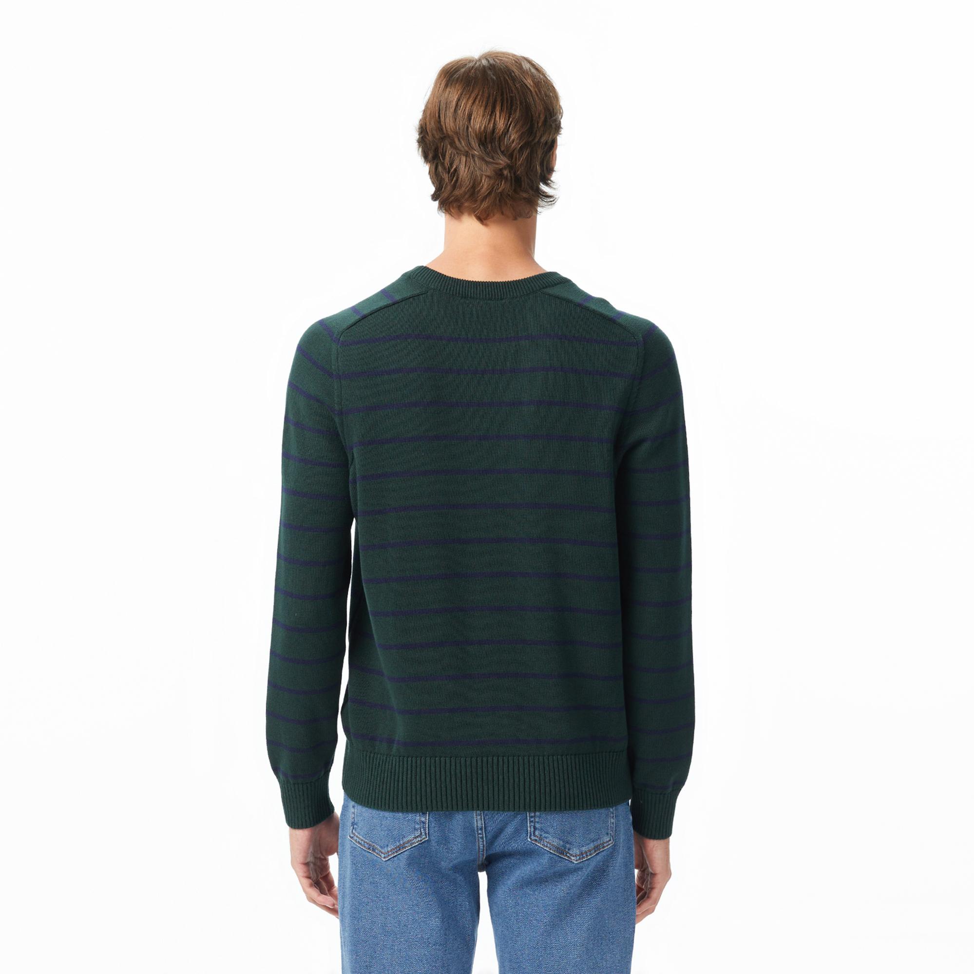 Lacoste Erkek Classic Fit Bisiklet Yaka Çizgili Yeşil Kazak