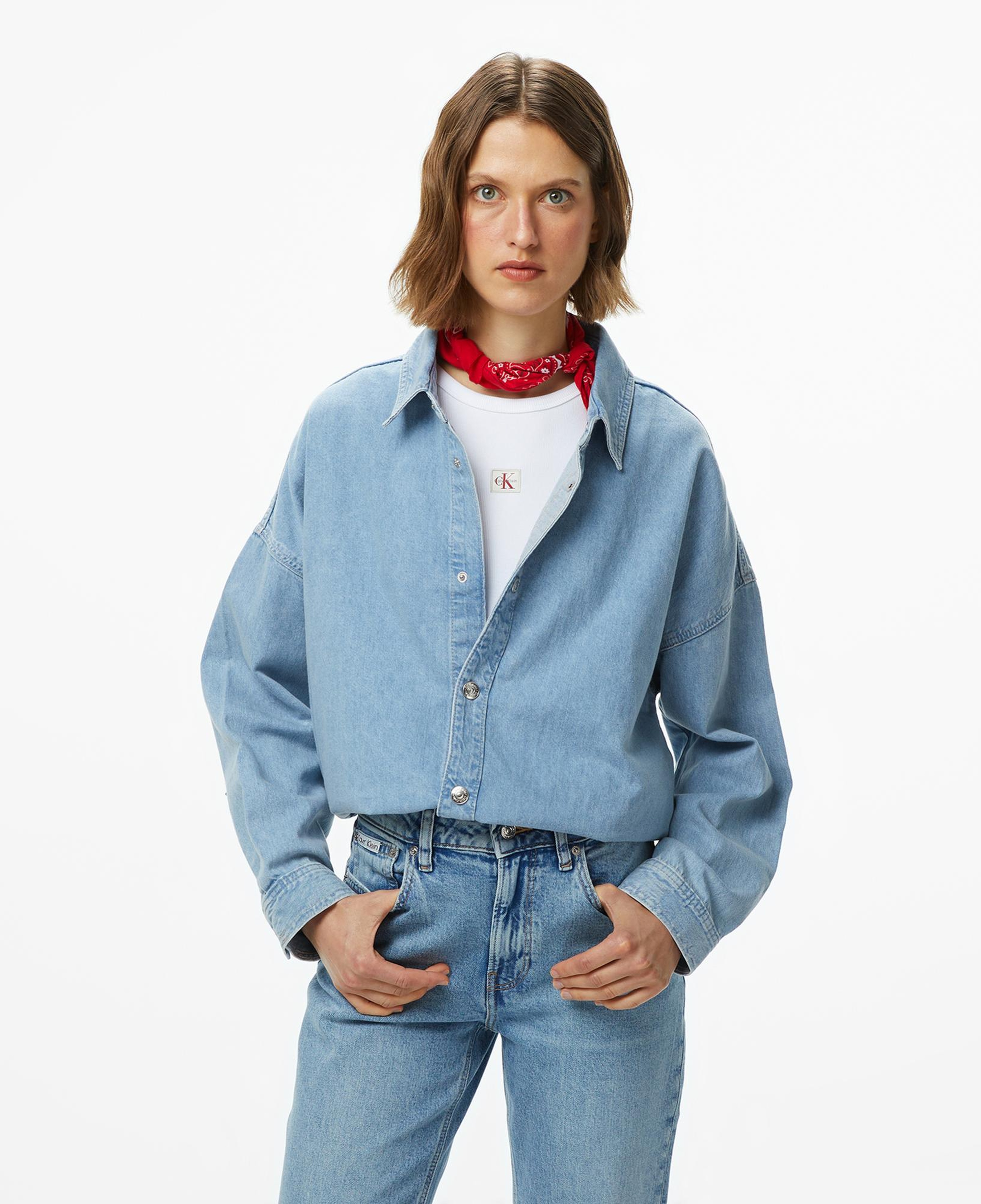 Calvin Klein Relaxed Linen Denim Aaron Kadın Mavi Gömlek