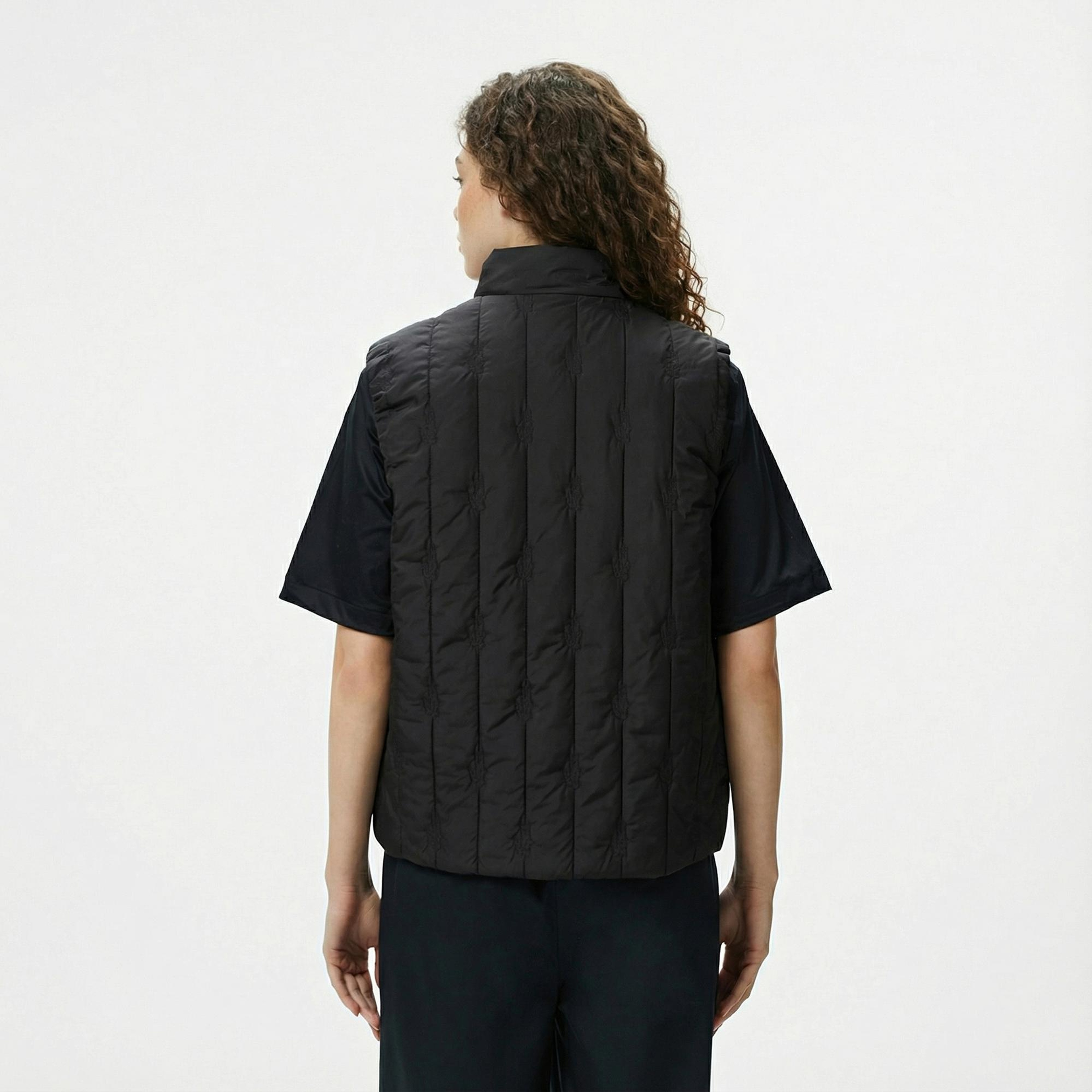 Lacoste Kadın Regular Fit Dik Yaka Kapitone Siyah Yelek