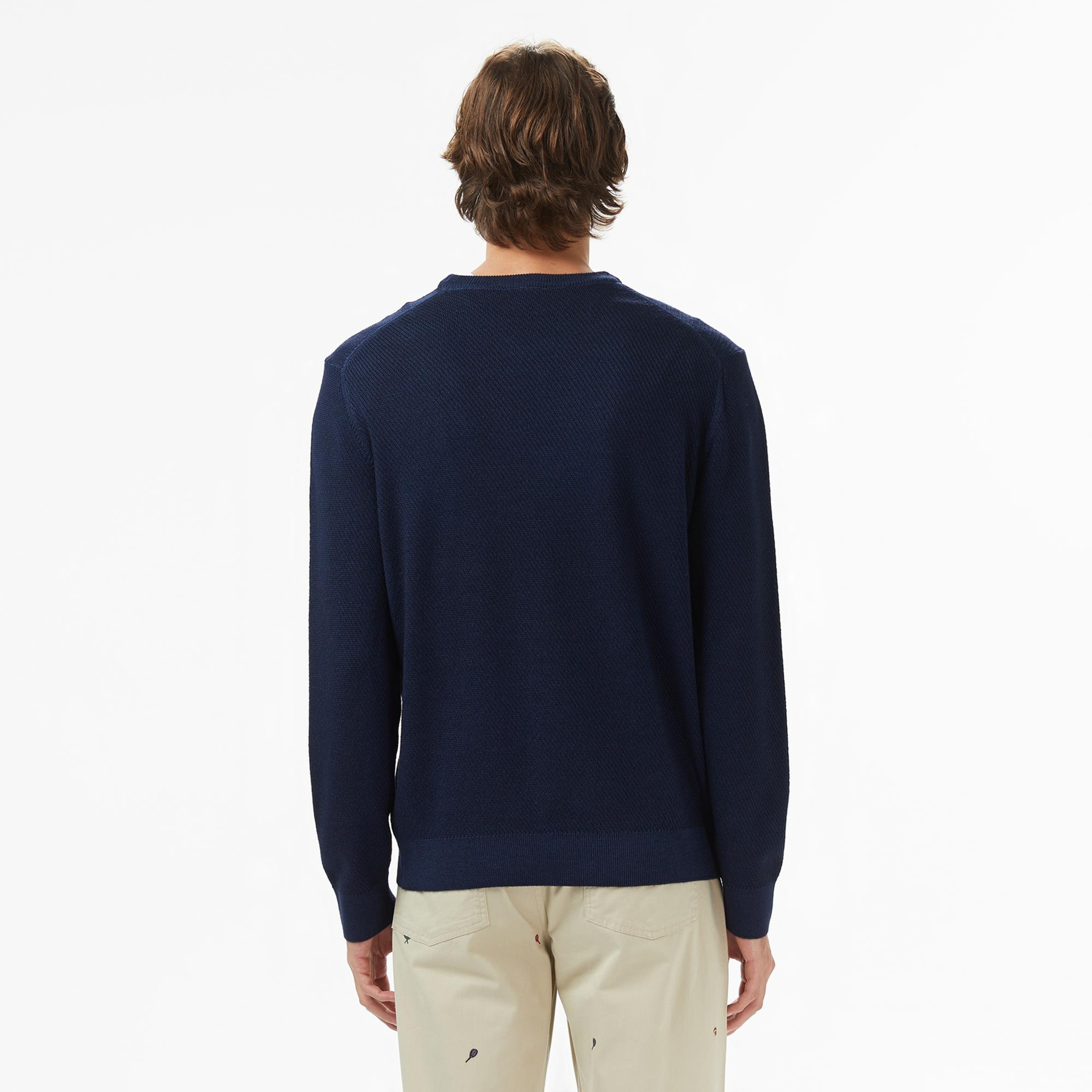 Lacoste Erkek Classic Fit Bisiklet Yaka Yün Lacivert Kazak