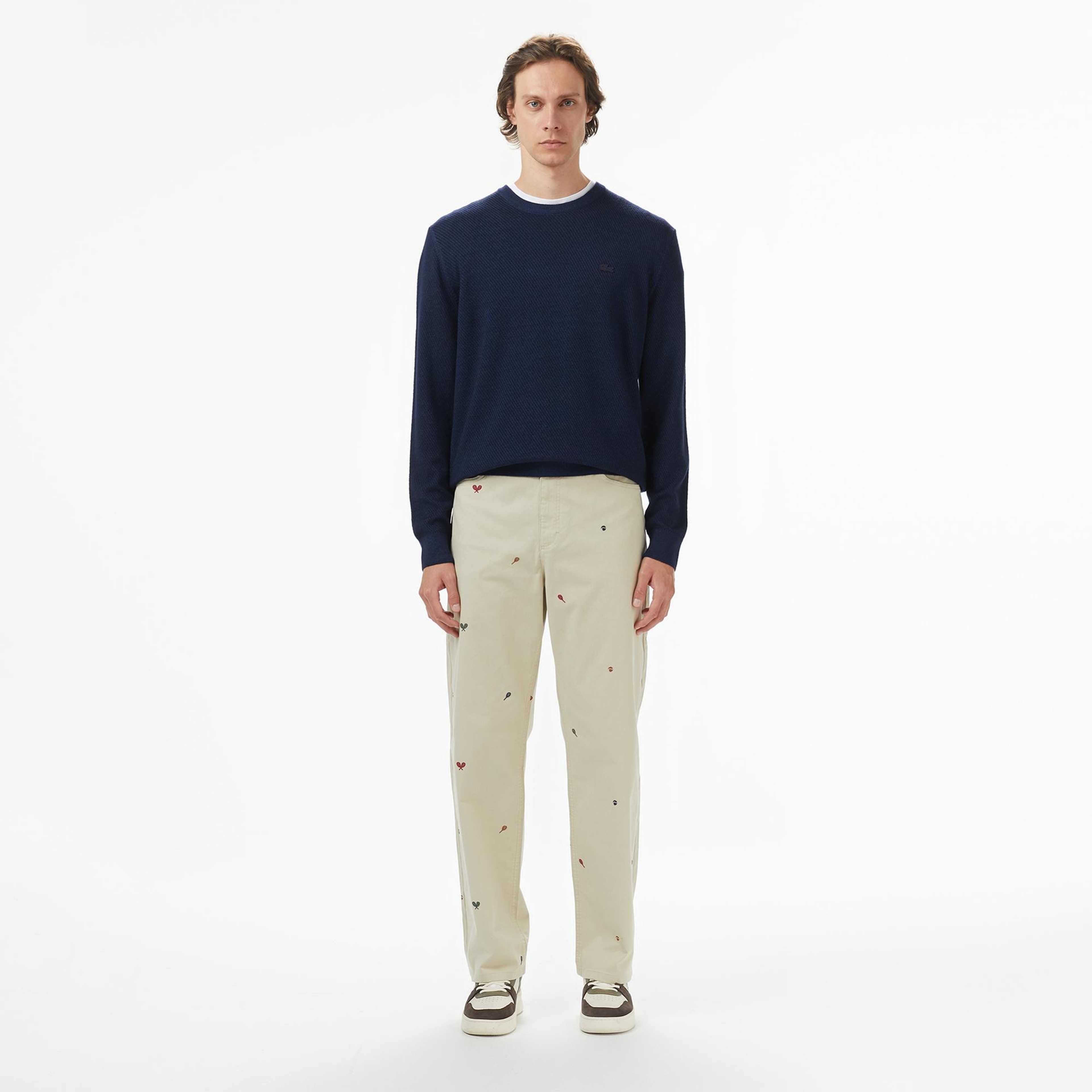 Lacoste Erkek Classic Fit Bisiklet Yaka Yün Lacivert Kazak