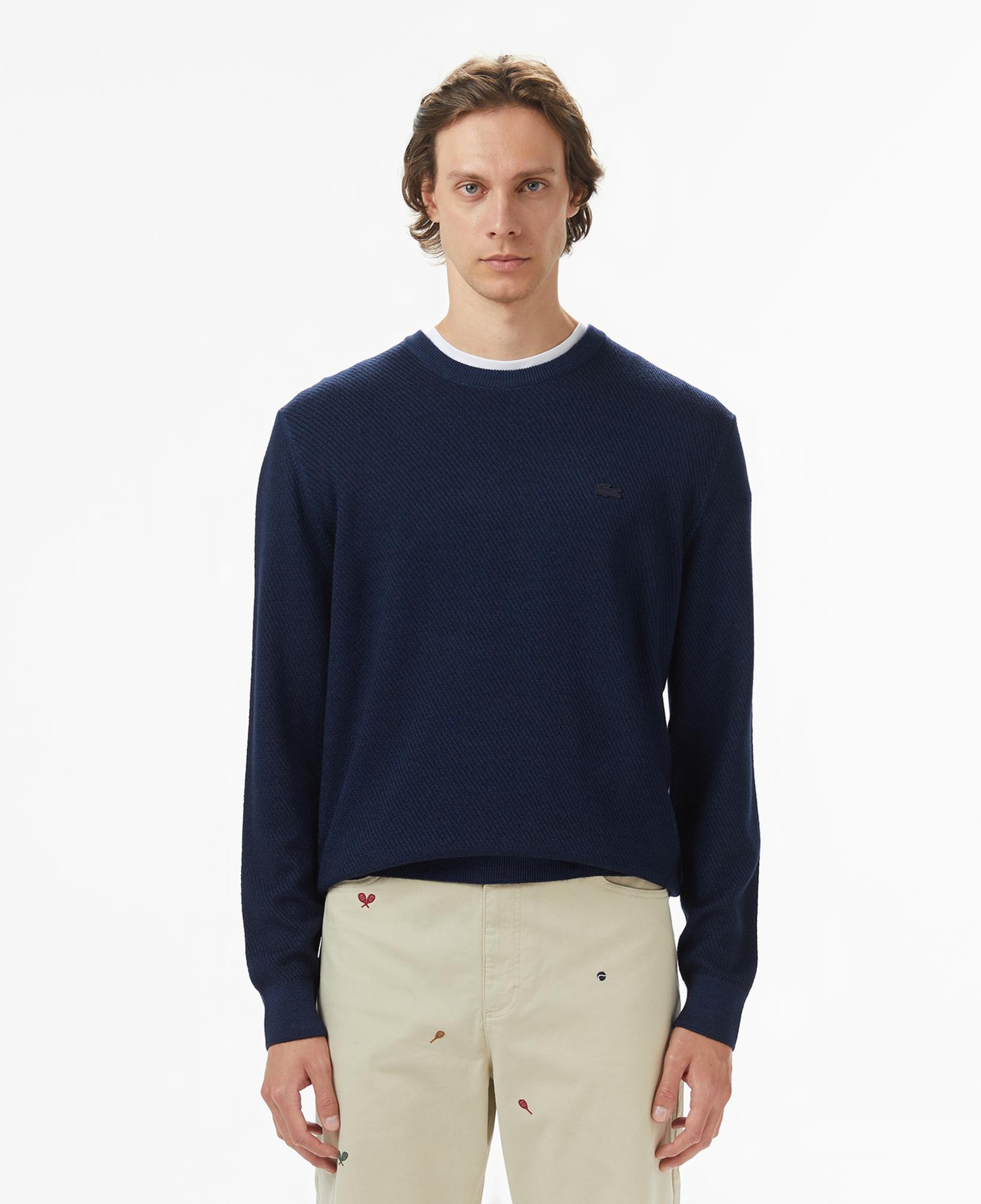 Lacoste Erkek Classic Fit Bisiklet Yaka Yün Lacivert Kazak