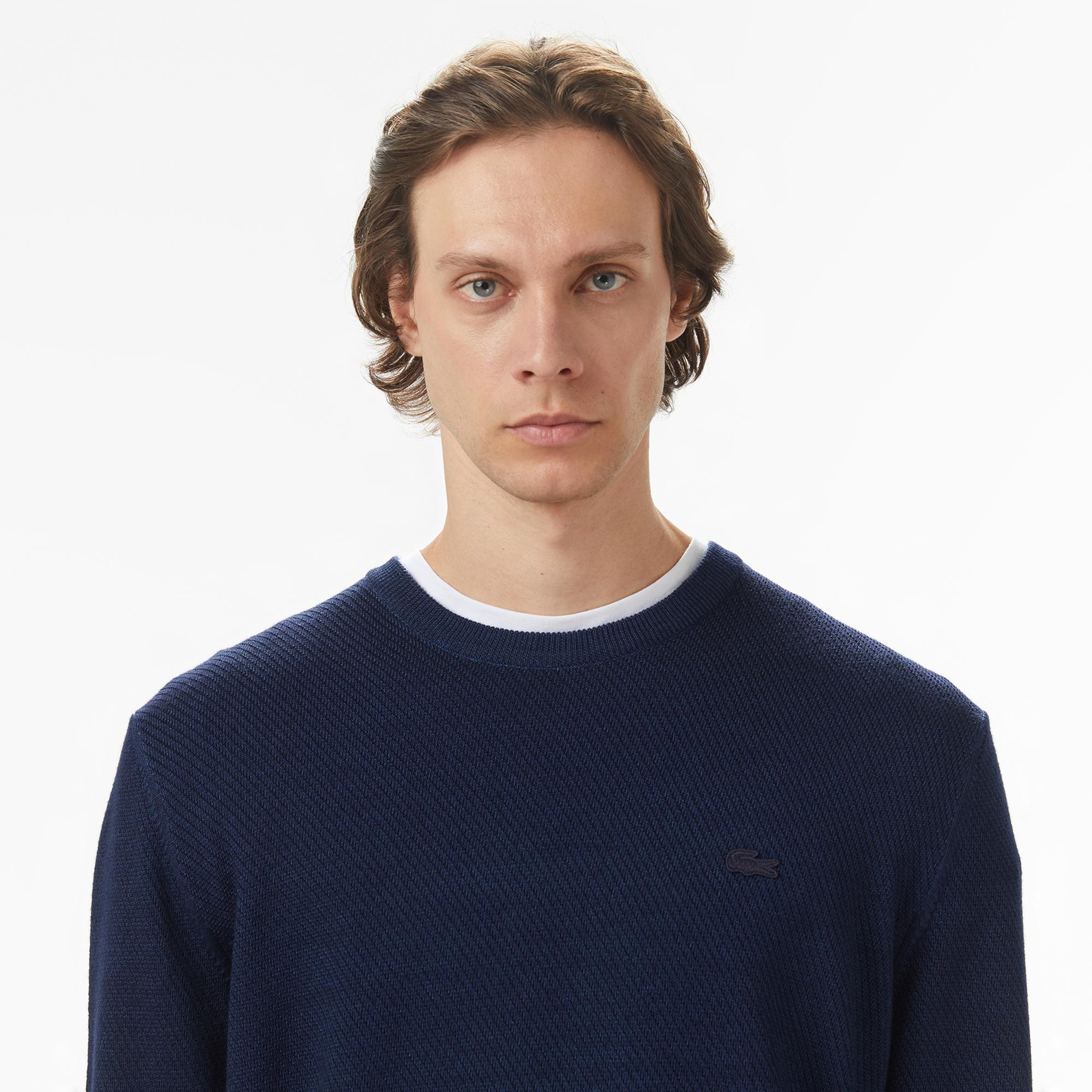 Lacoste Erkek Classic Fit Bisiklet Yaka Yün Lacivert Kazak