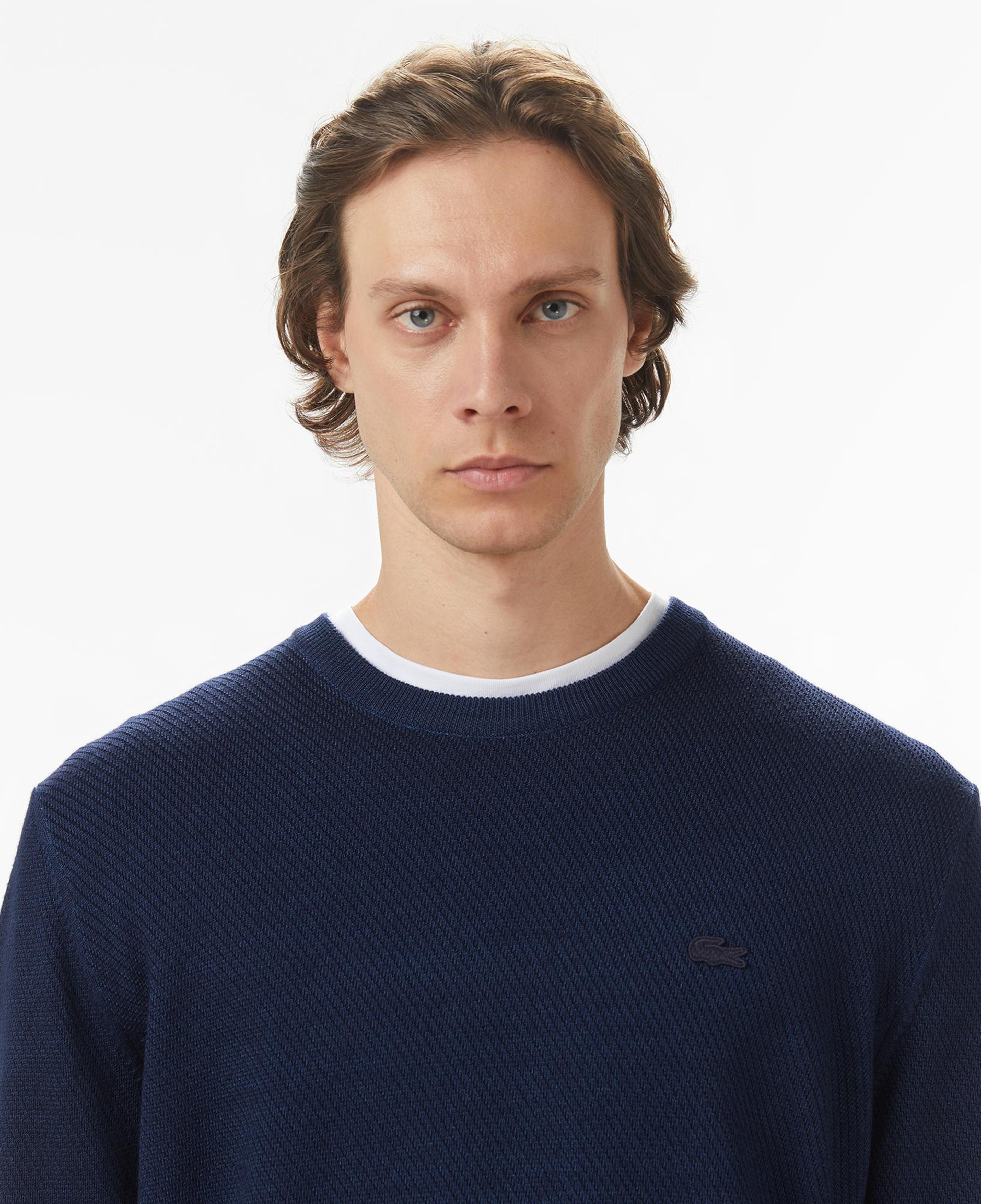 Lacoste Erkek Classic Fit Bisiklet Yaka Yün Lacivert Kazak