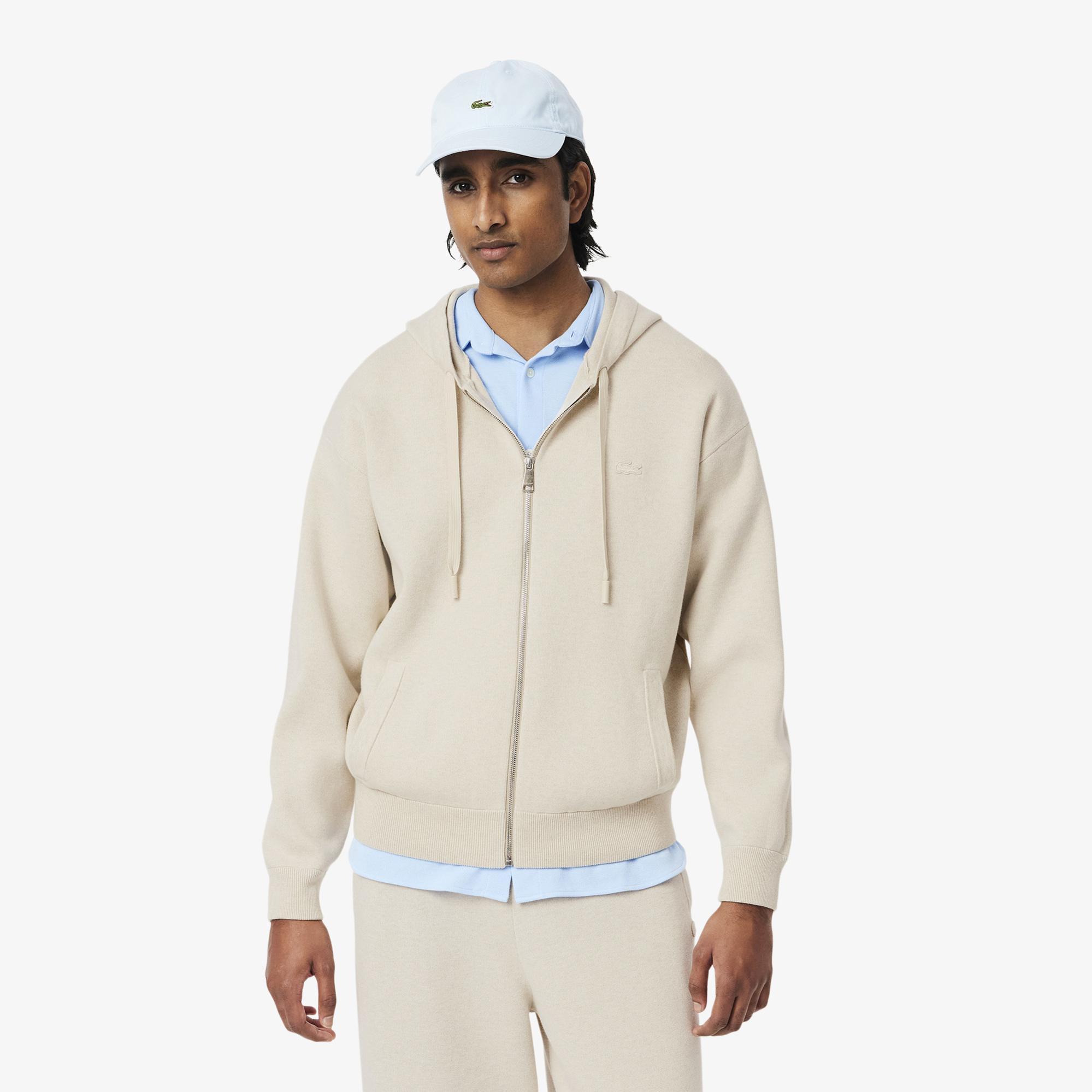 Lacoste Erkek Relaxed Fit Kapüşonlu Gri Triko