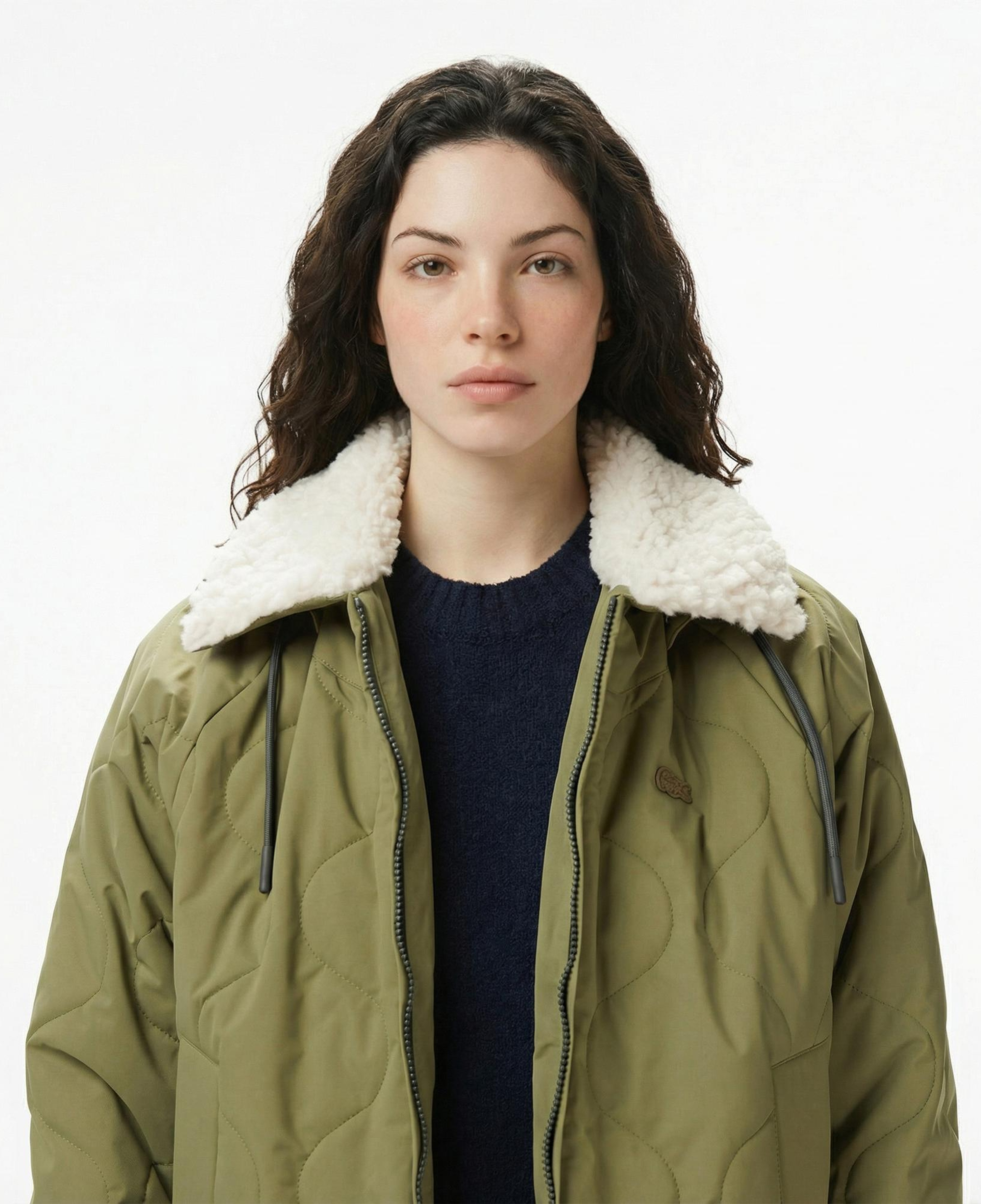 Lacoste Kadın Gömlek Yaka Baskılı Haki Ceket