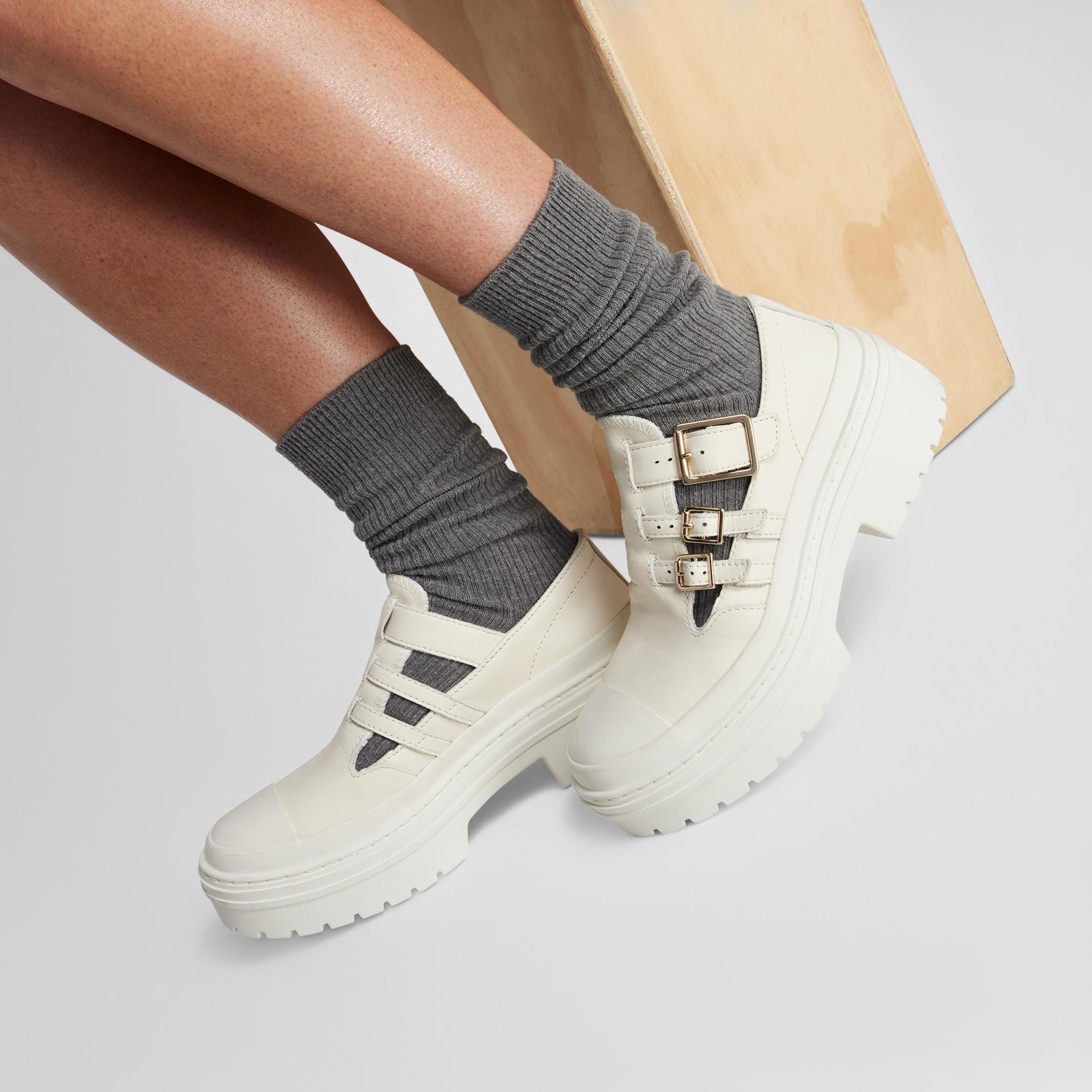 Converse Chuck Taylor All Star Lugged Heel Mary Jane Kadın Krem Deri Platform Loafer Ayakkabı