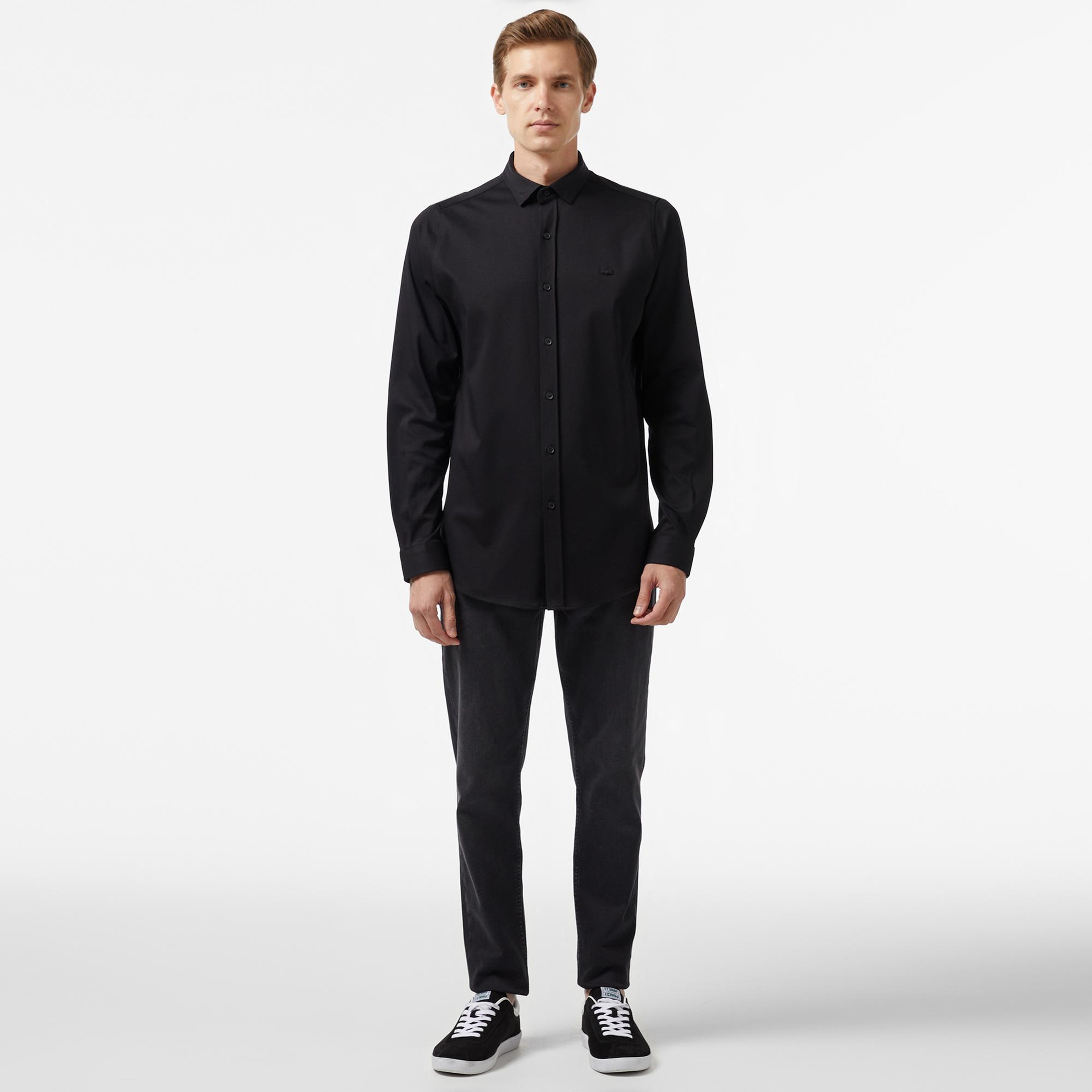 Erkek Slim Fit Siyah Gömlek