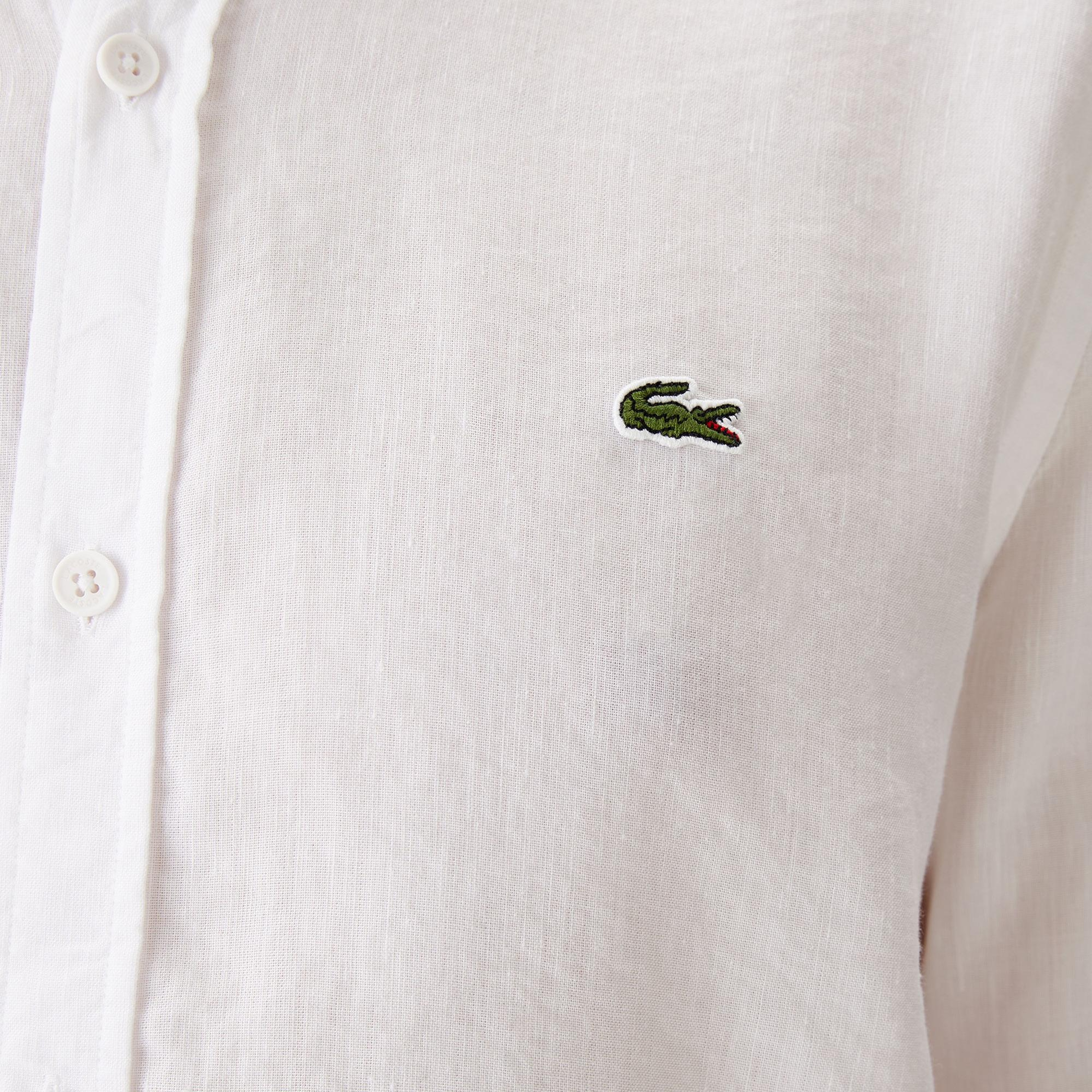 Lacoste Erkek Slim Fit Keten Beyaz Gömlek