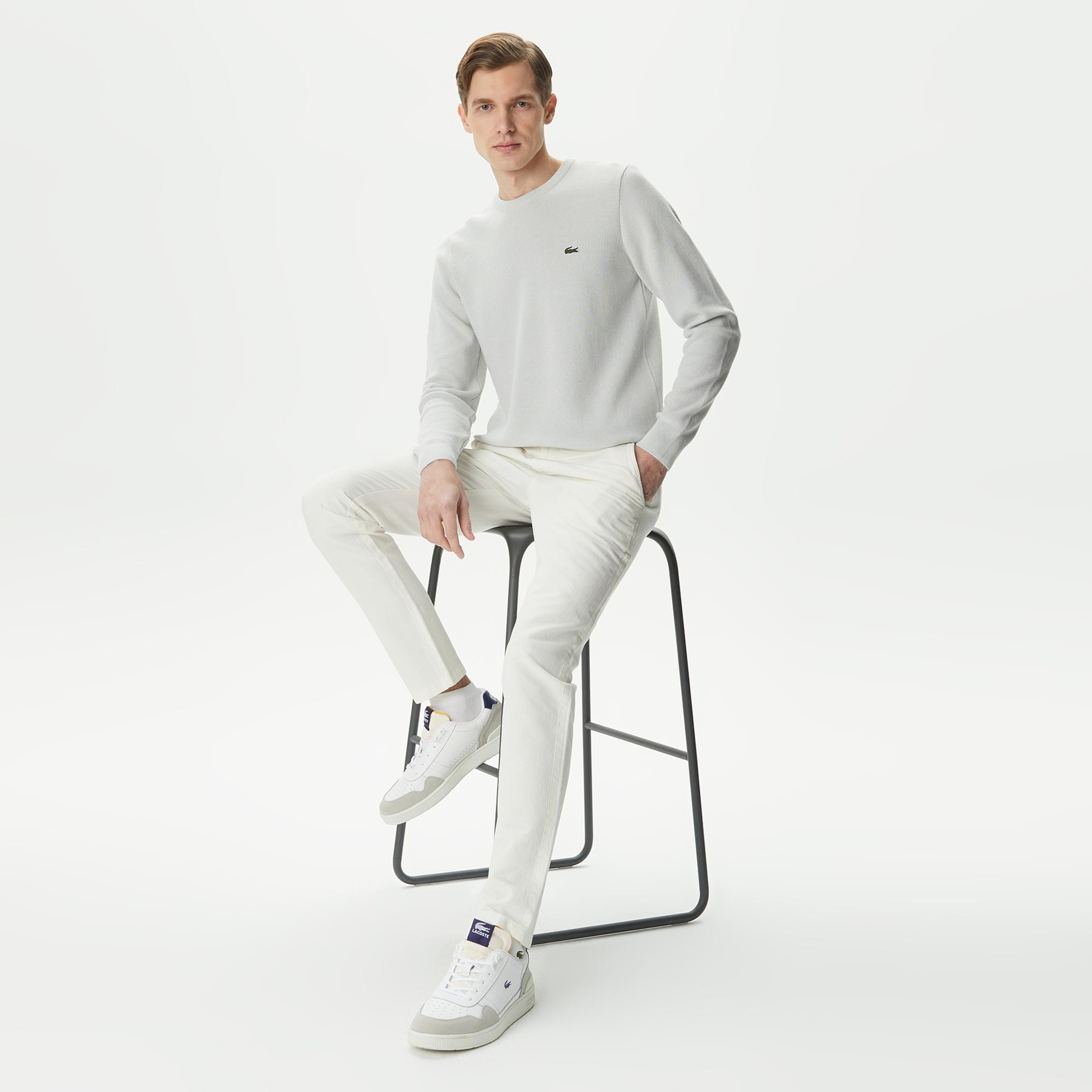 Lacoste Erkek Regular Fit Bisiklet Yaka Gri Kazak