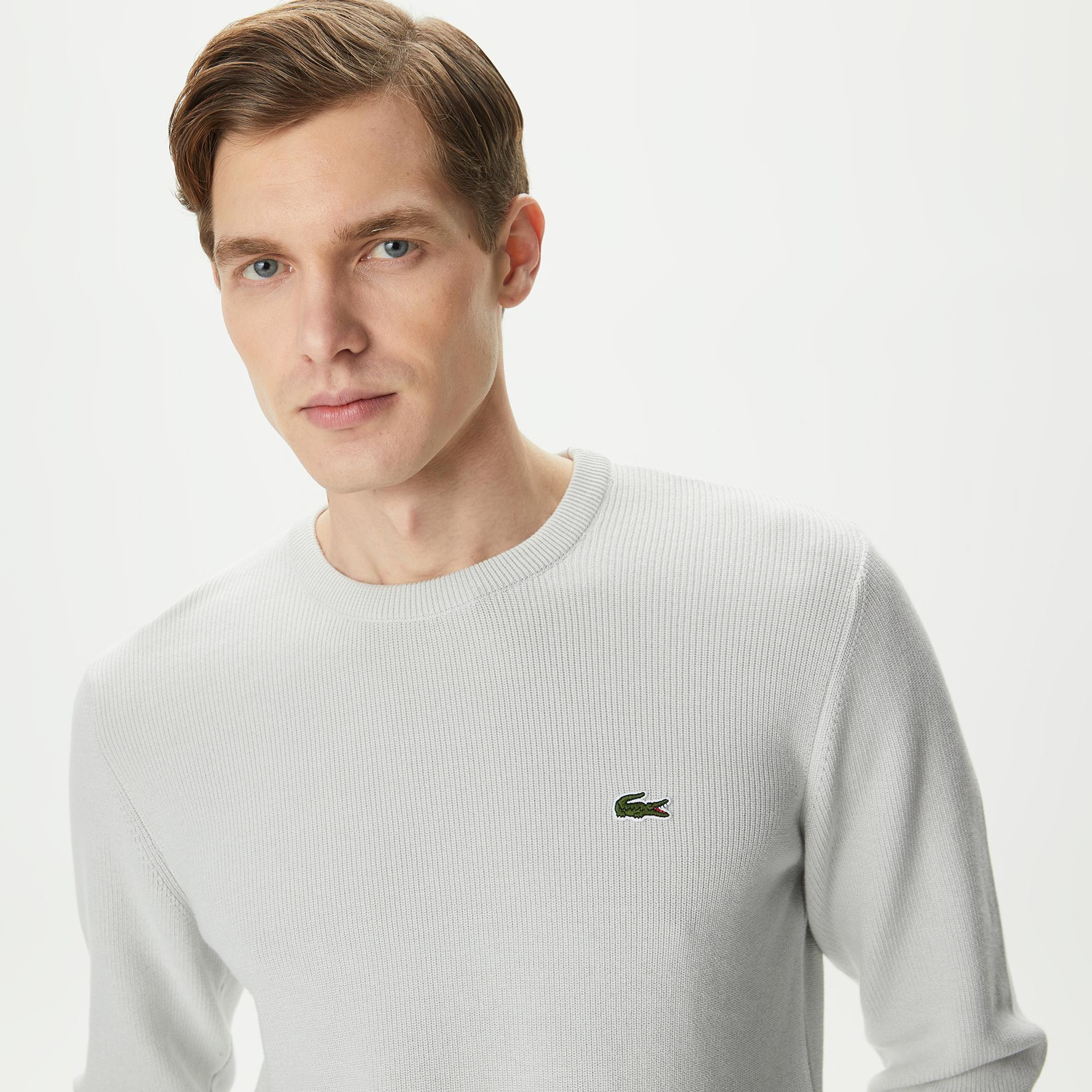 Lacoste Erkek Regular Fit Bisiklet Yaka Gri Kazak