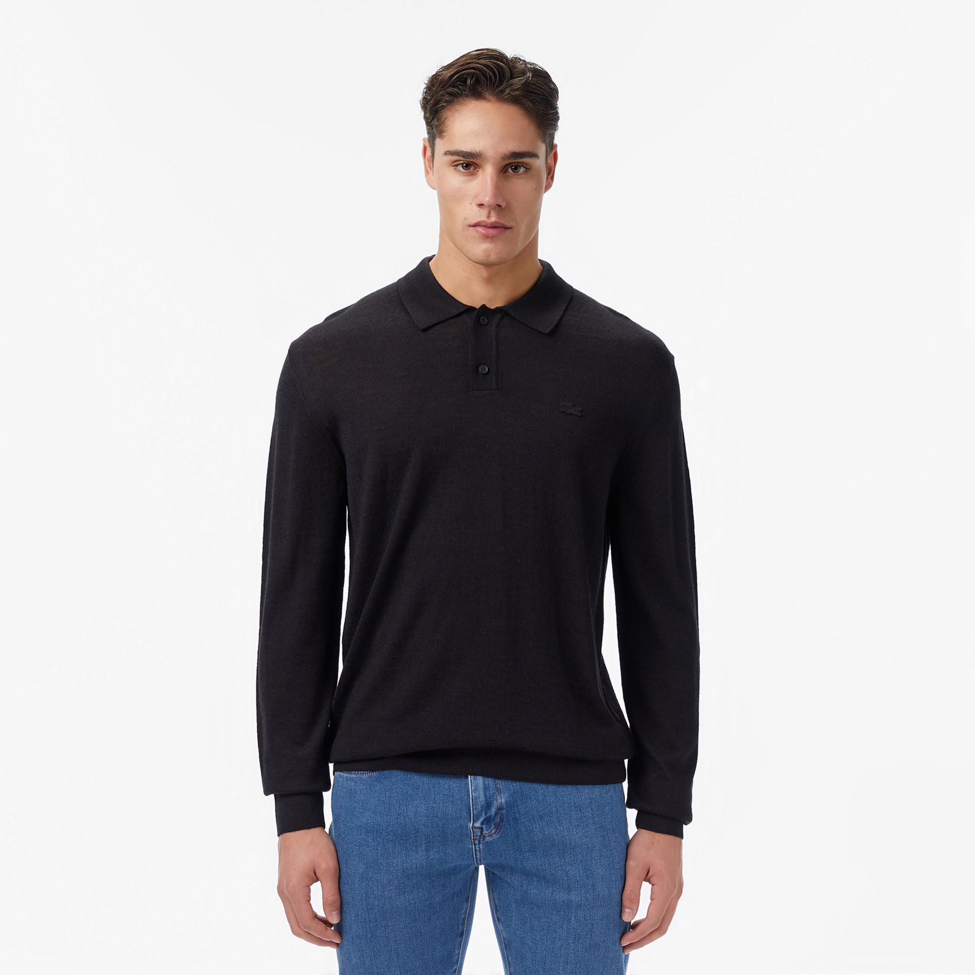 Lacoste Erkek Classic Fit Polo Yaka Siyah Kazak