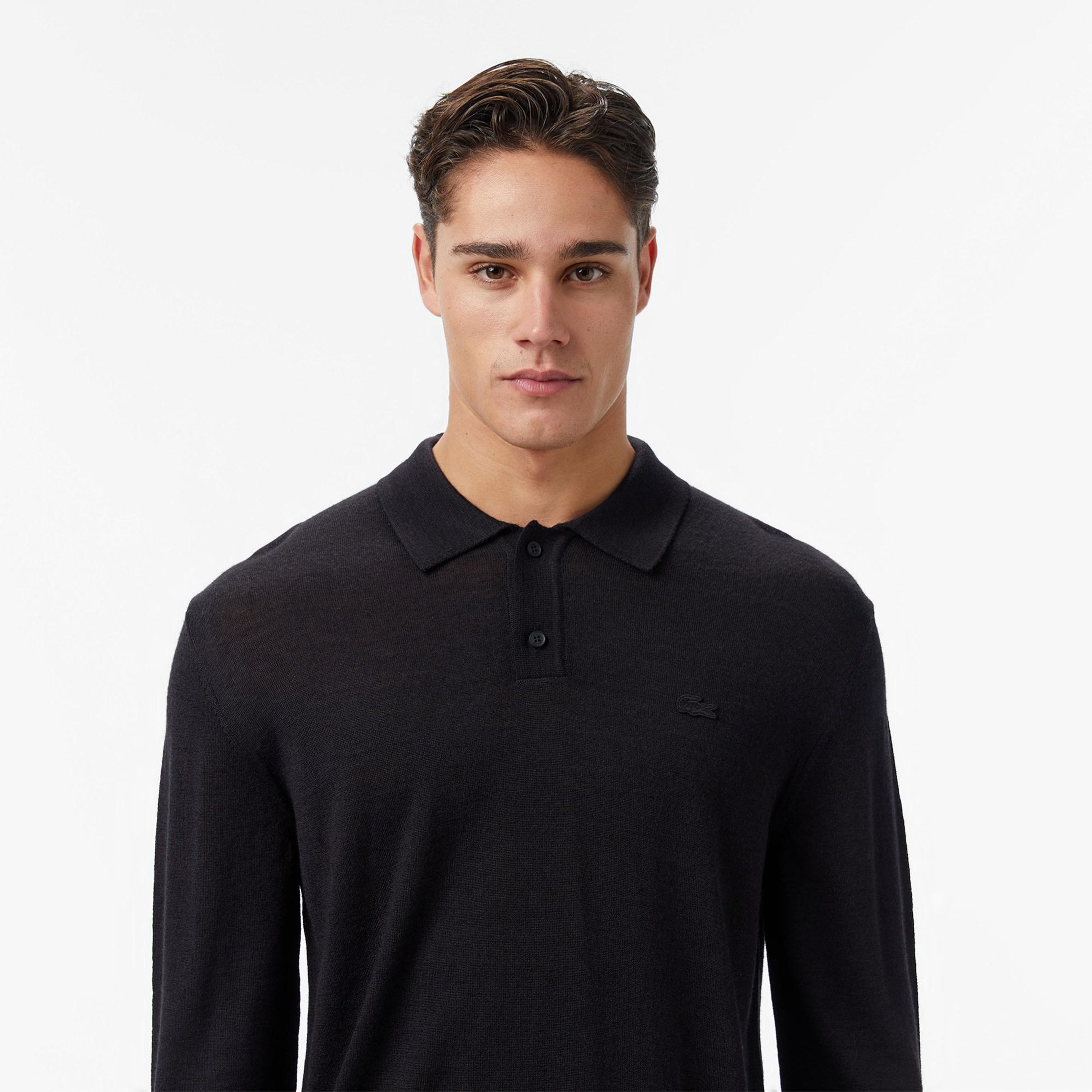 Lacoste Erkek Classic Fit Polo Yaka Siyah Kazak