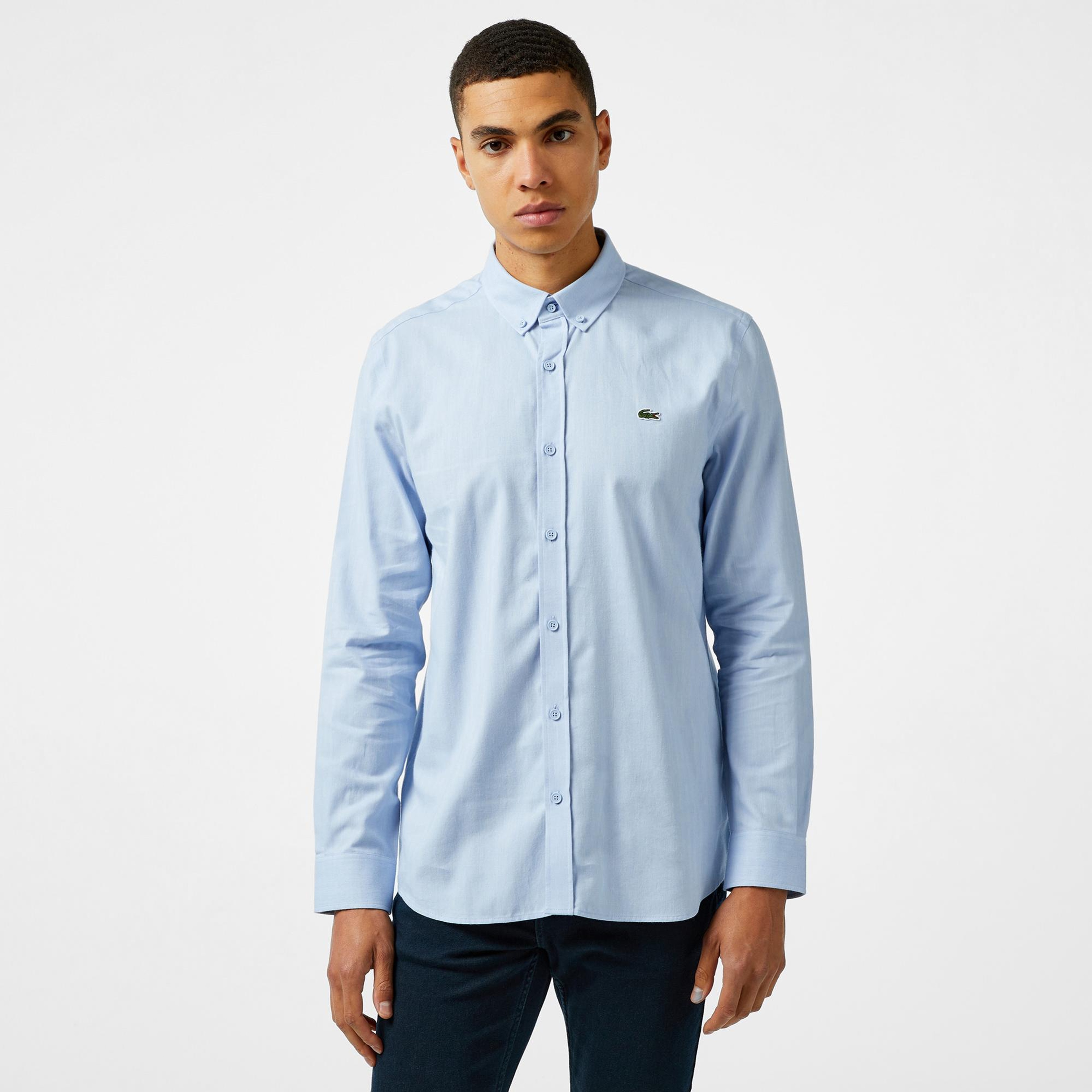 Lacoste Erkek Slim Fit Düğmeli Yaka Mavi Gömlek