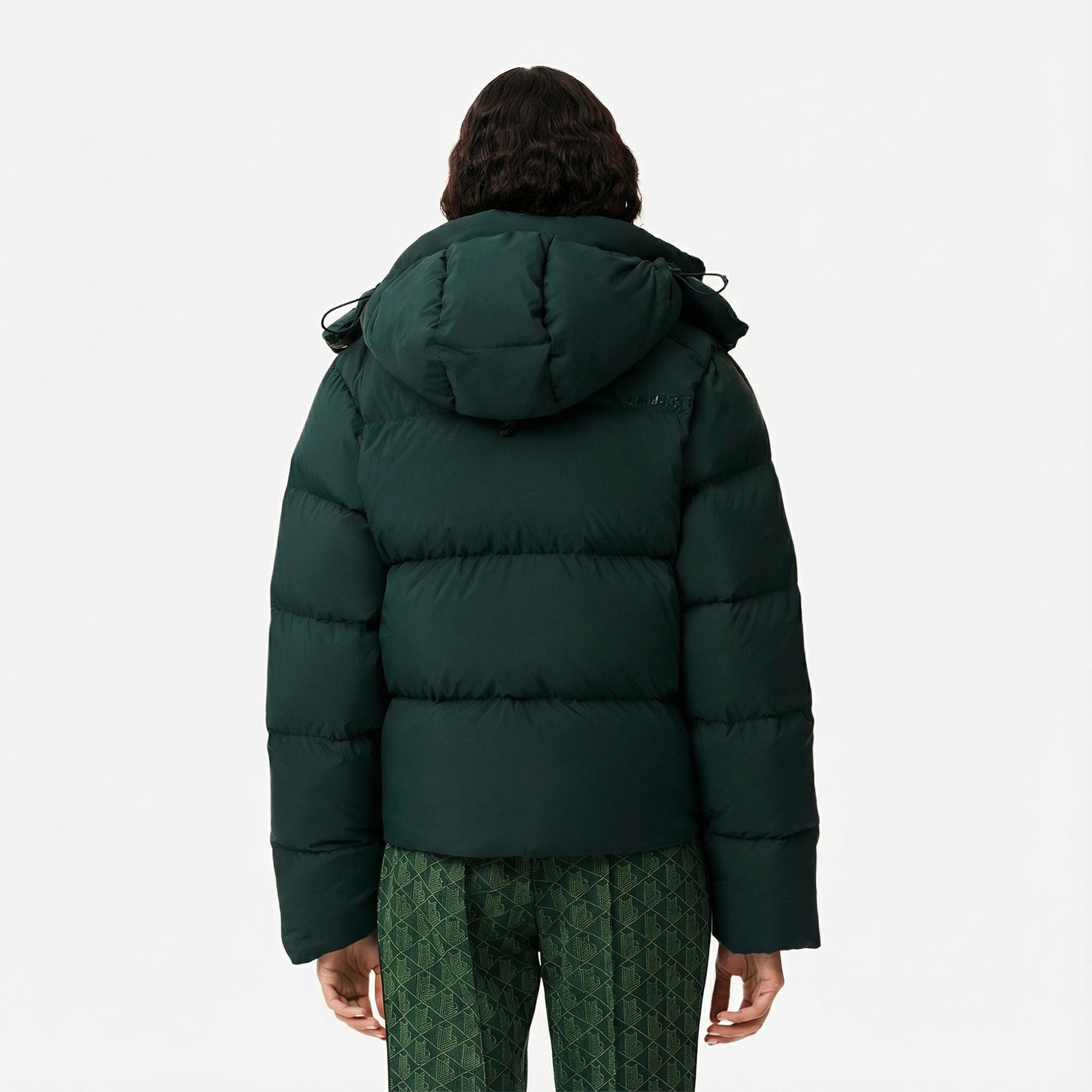 Lacoste Kadın Relaxed Fit Kapüşonlu Koyu Yeşil Şişme Mont