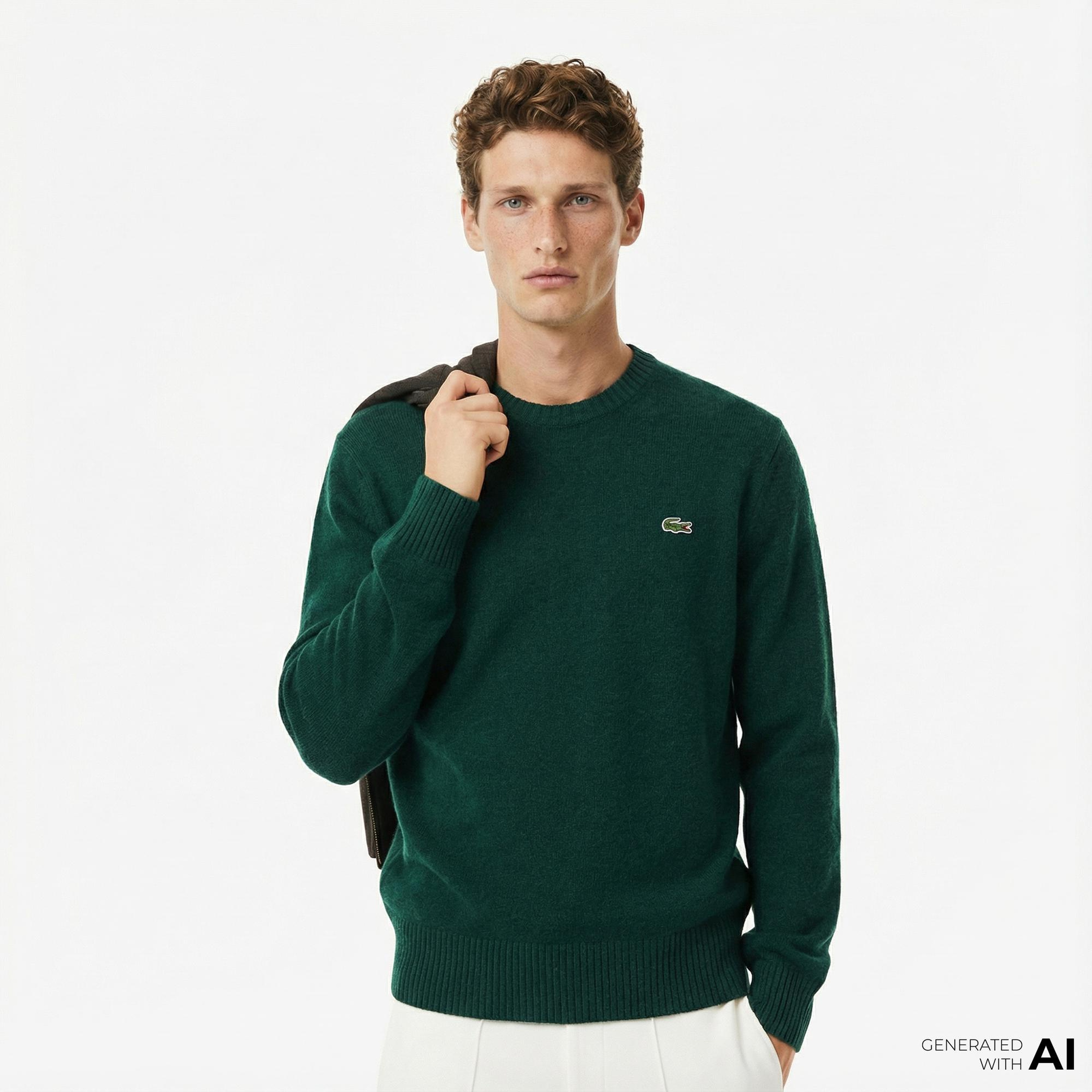 Lacoste Erkek Classic Fit Bisiklet Yaka Koyu Yeşil Kazak