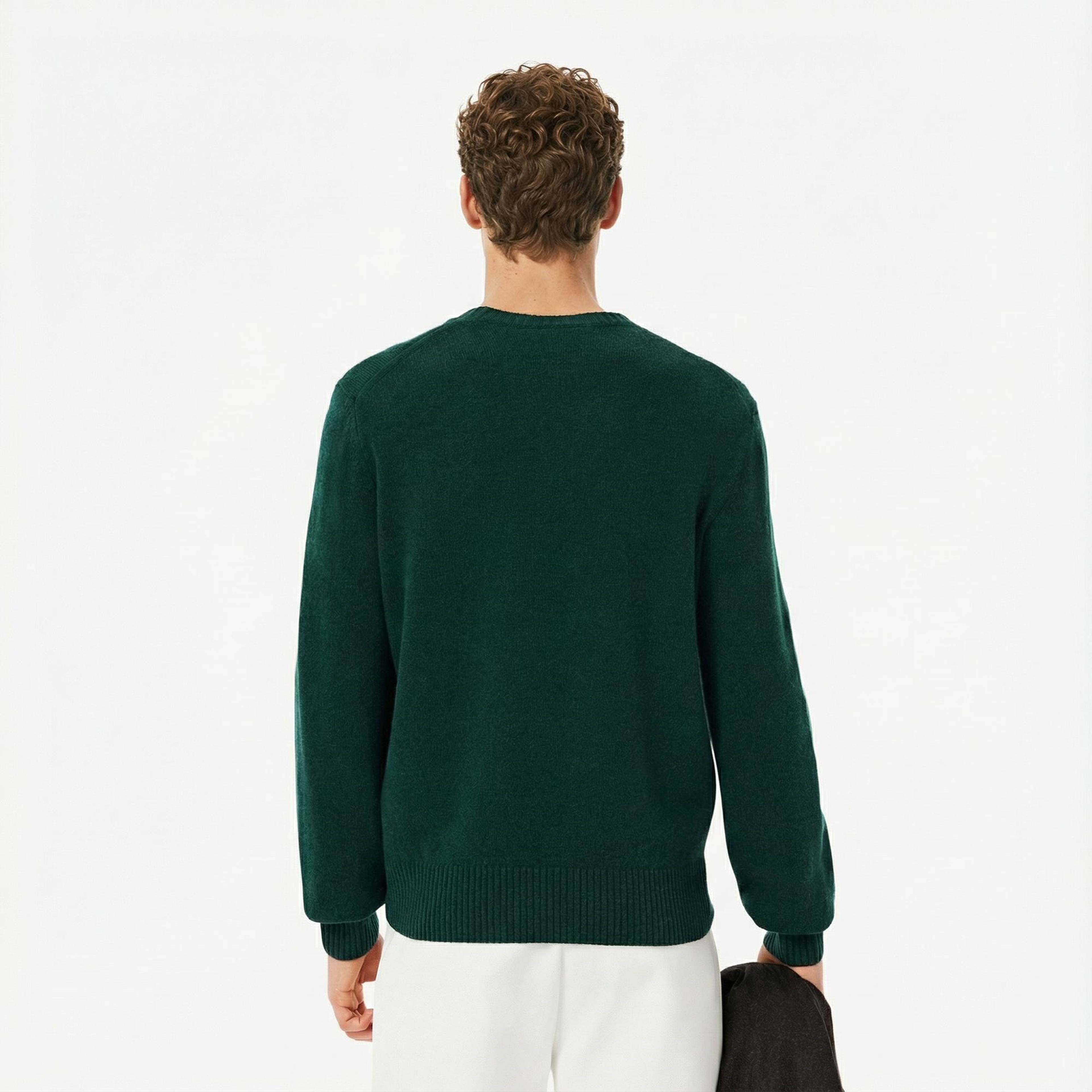 Lacoste Erkek Classic Fit Bisiklet Yaka Koyu Yeşil Kazak