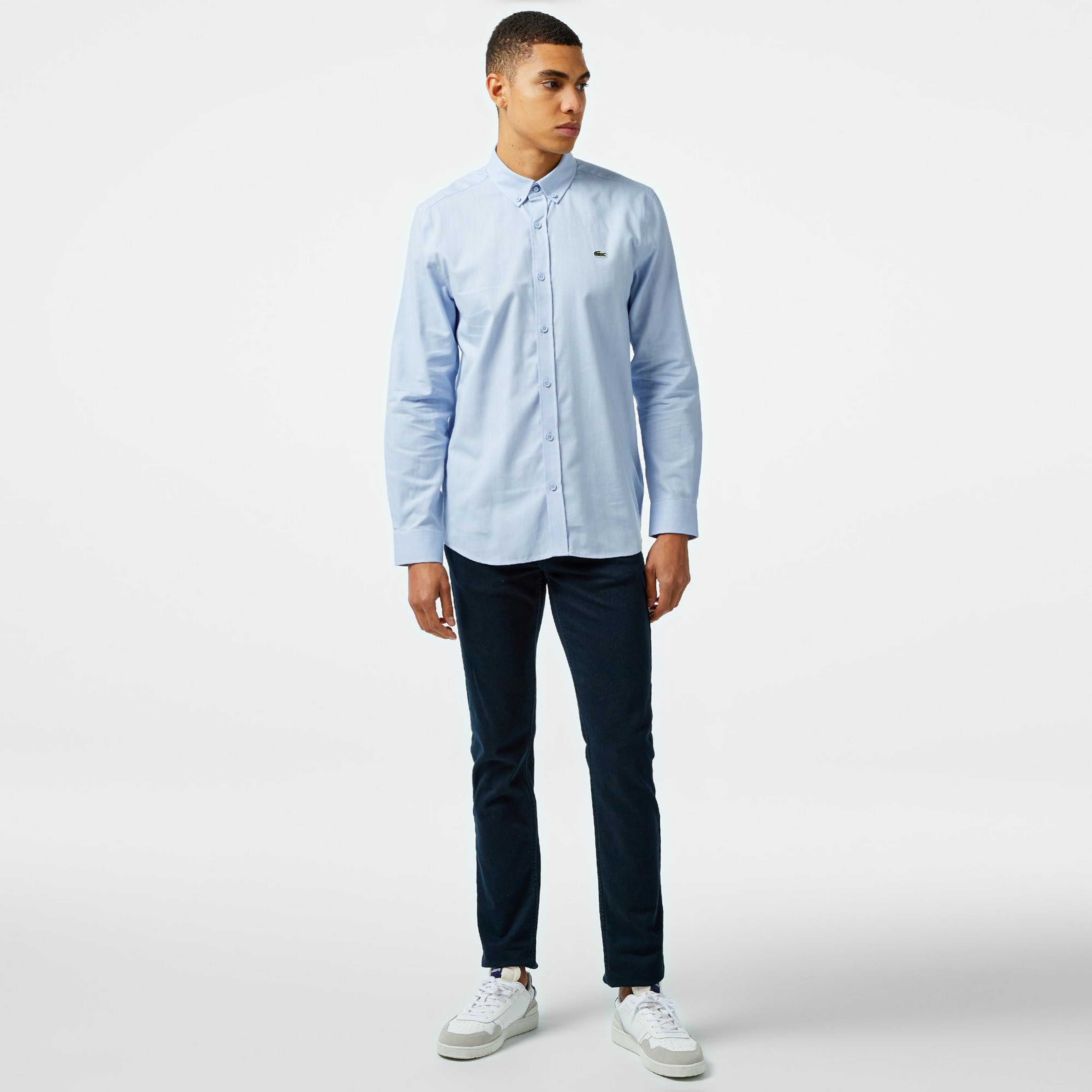 Lacoste Erkek Slim Fit Düğmeli Yaka Mavi Gömlek
