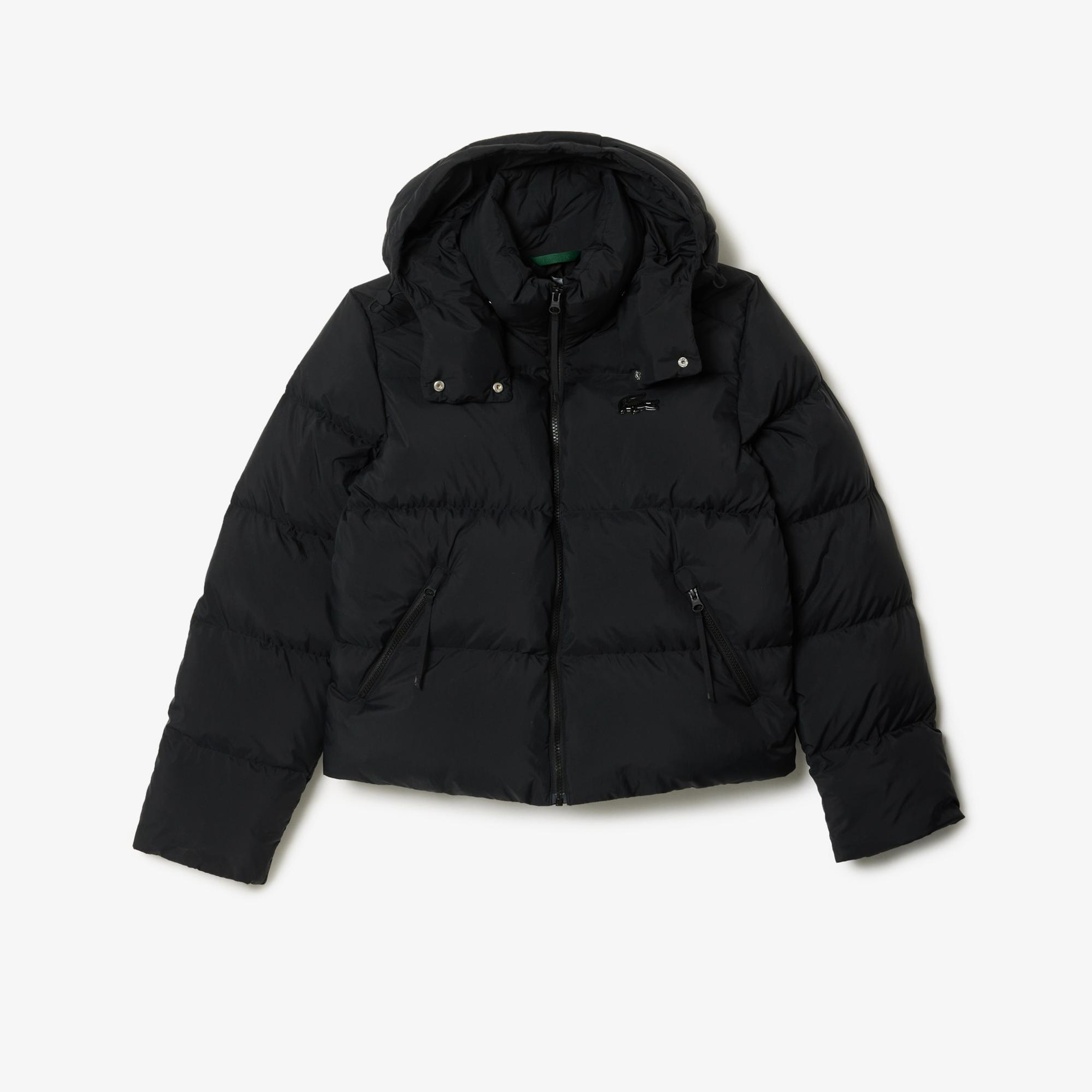 Lacoste Kadın Relaxed Fit Kapüşonlu Siyah Şişme Mont