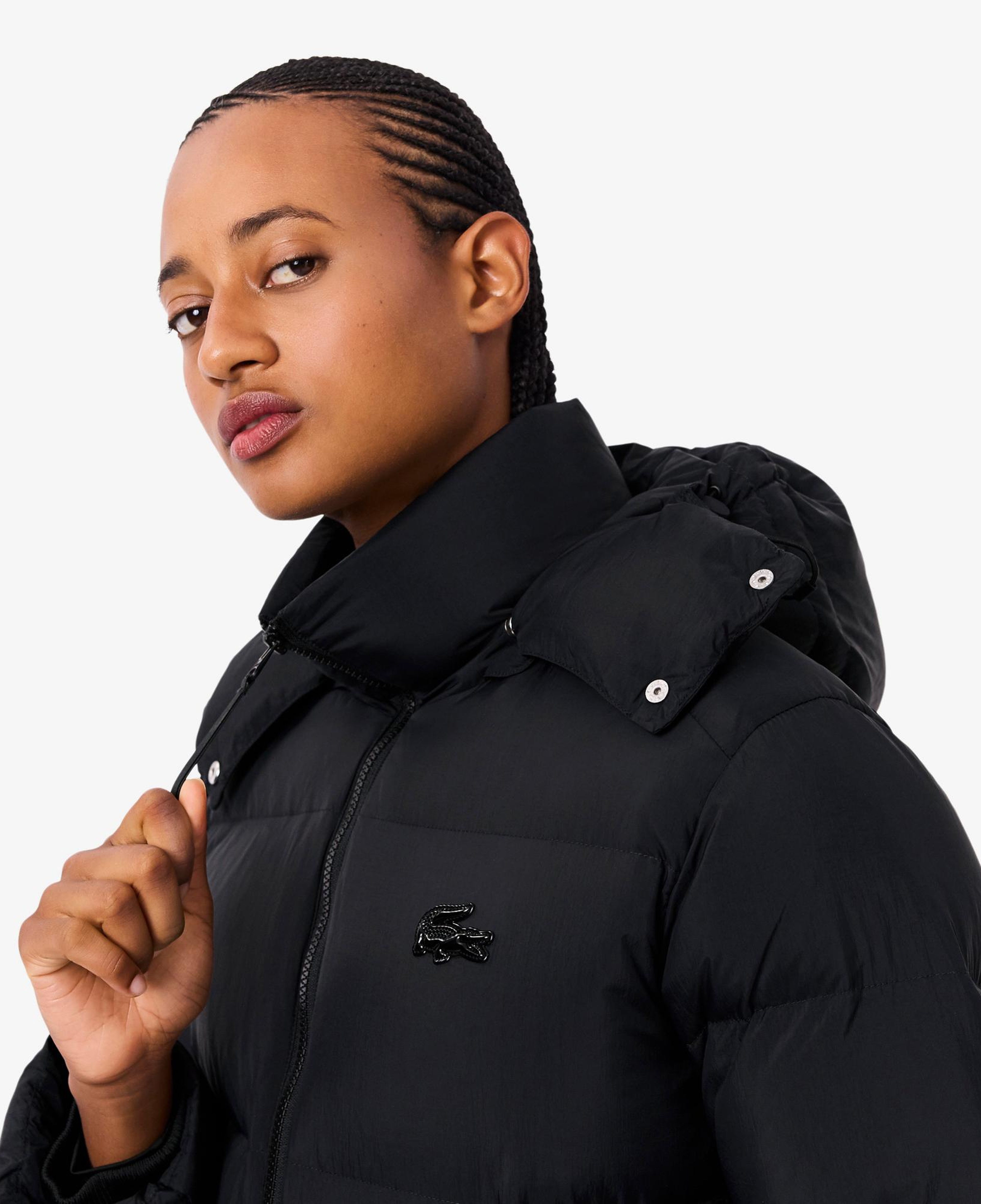 Lacoste Kadın Relaxed Fit Kapüşonlu Siyah Şişme Mont