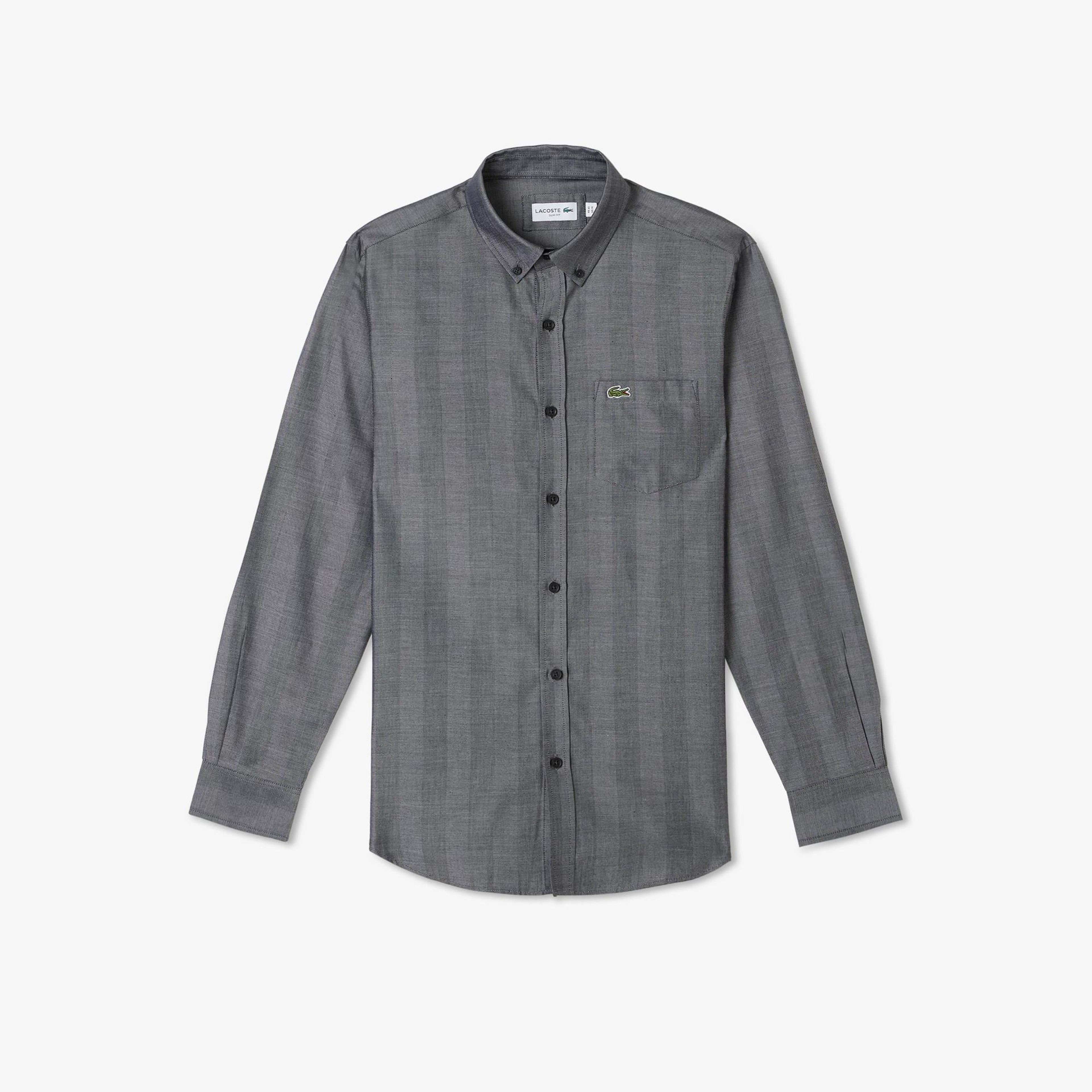 Lacoste Erkek Slim Fit Düğmeli Yaka Gri Gömlek