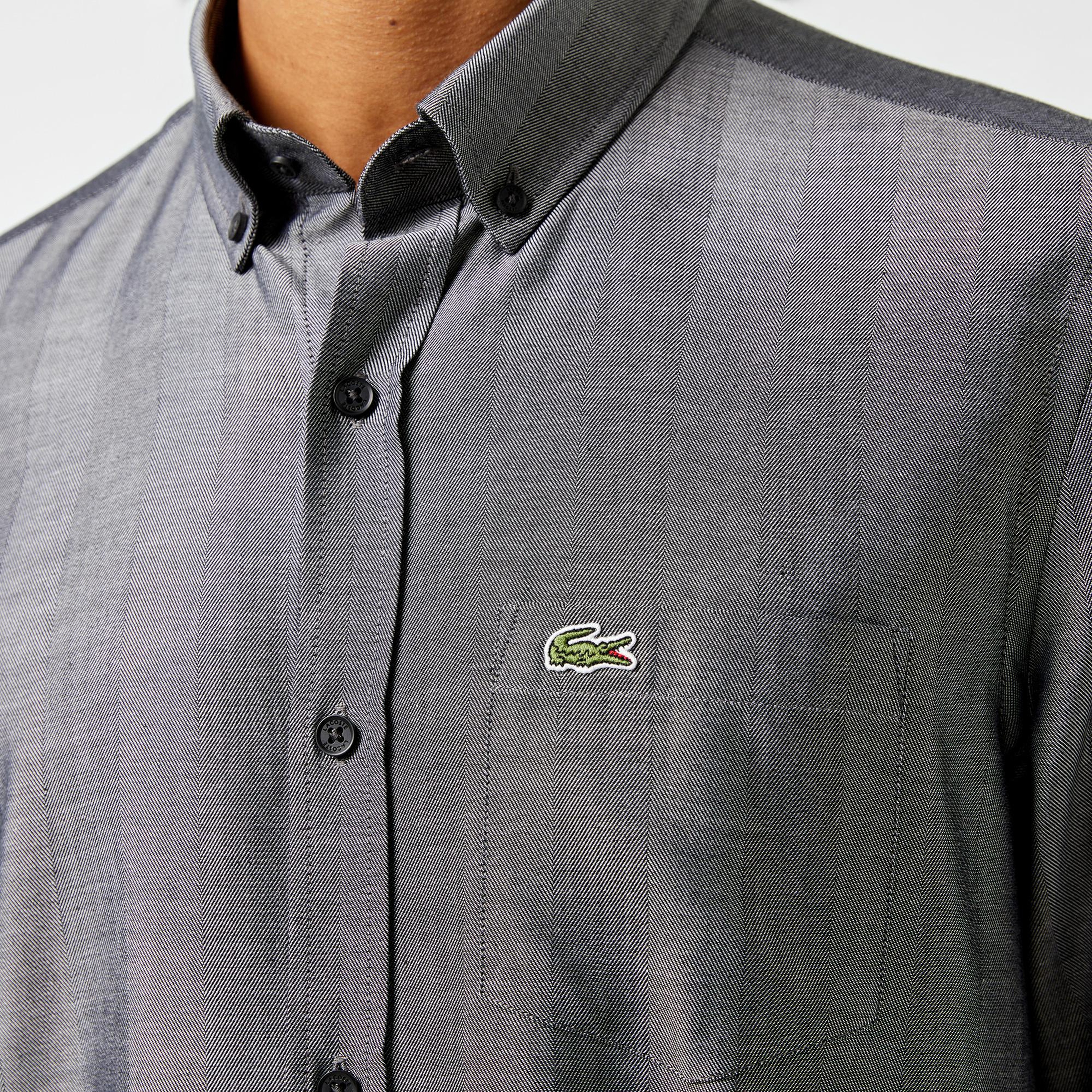 Lacoste Erkek Slim Fit Düğmeli Yaka Gri Gömlek