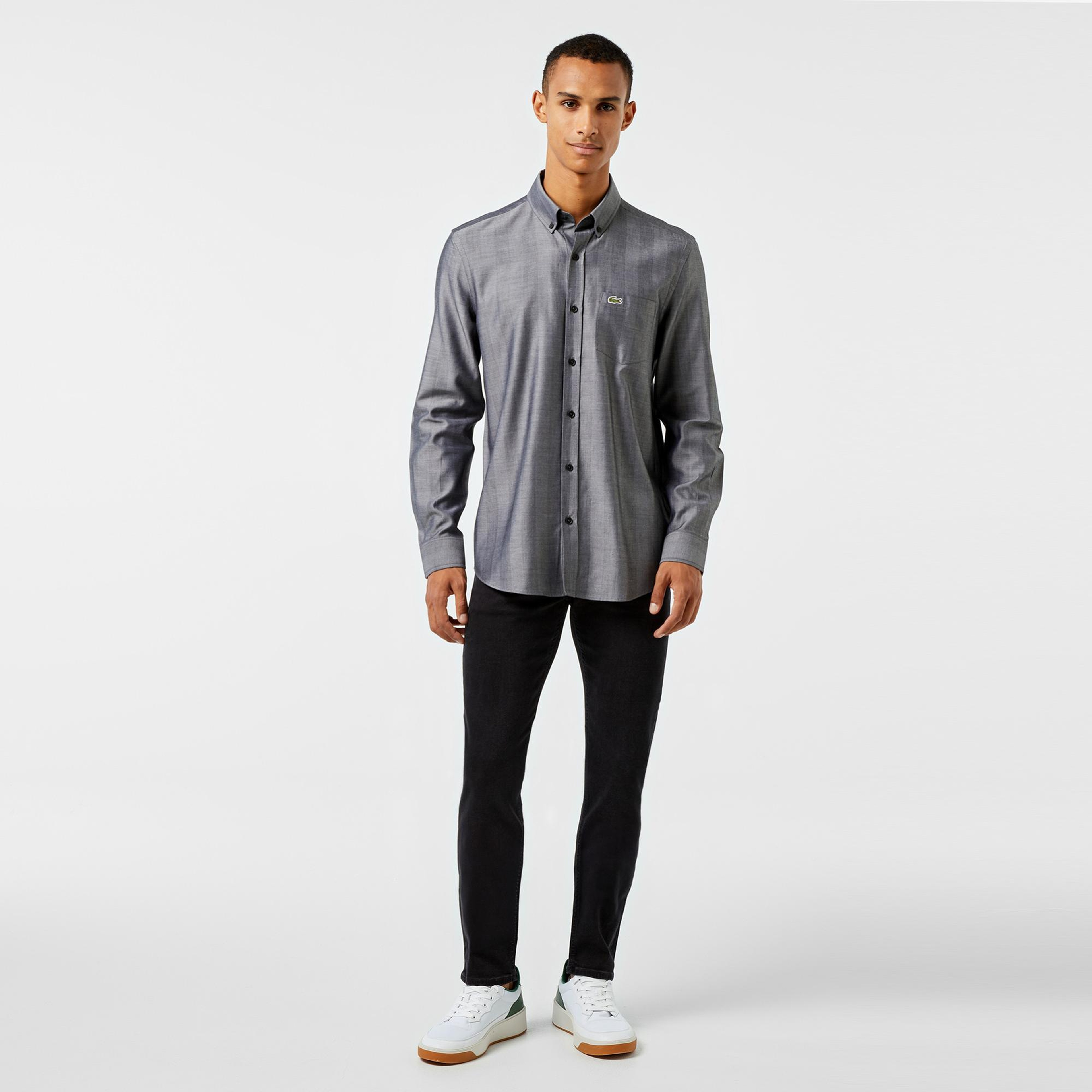 Lacoste Erkek Slim Fit Düğmeli Yaka Gri Gömlek