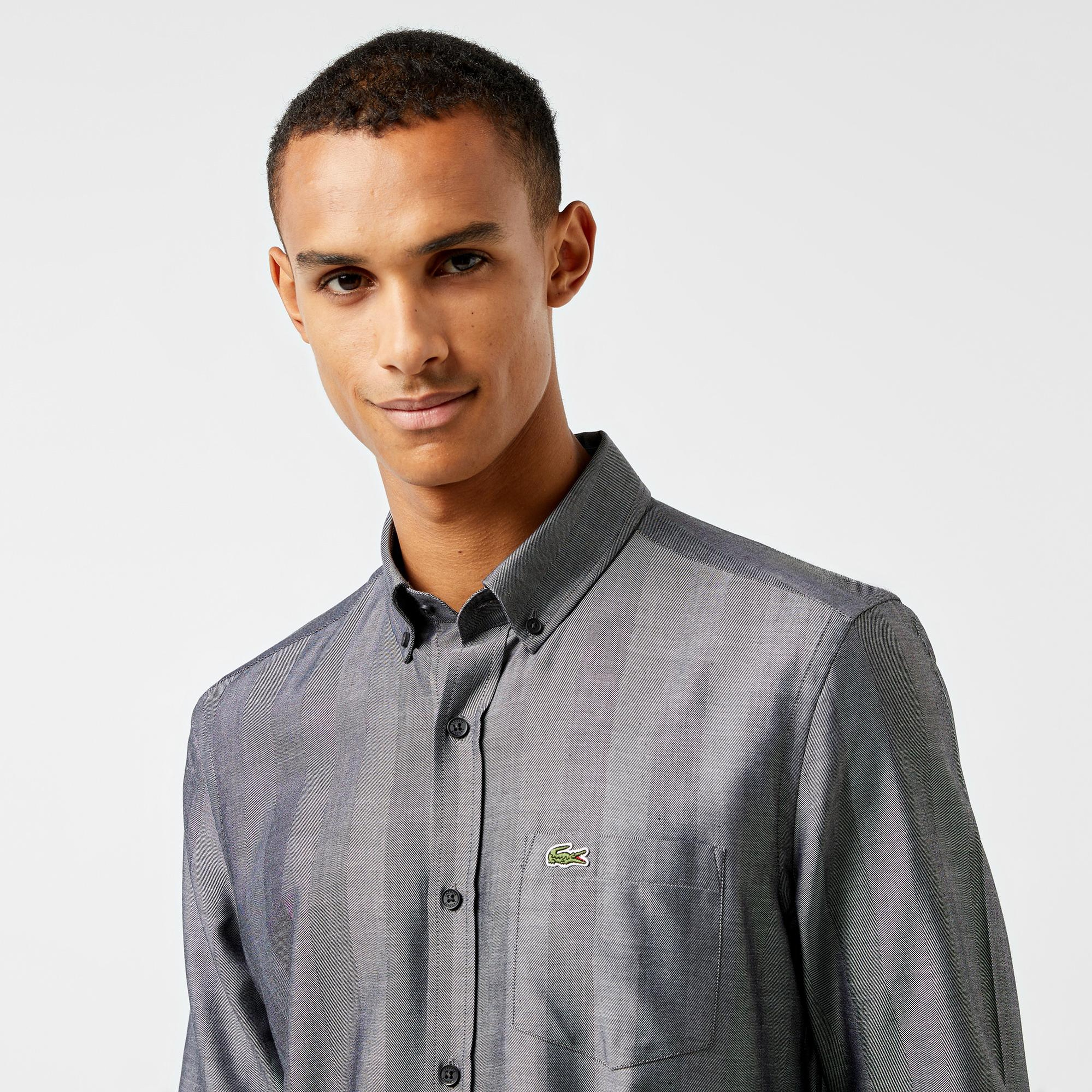 Lacoste Erkek Slim Fit Düğmeli Yaka Gri Gömlek